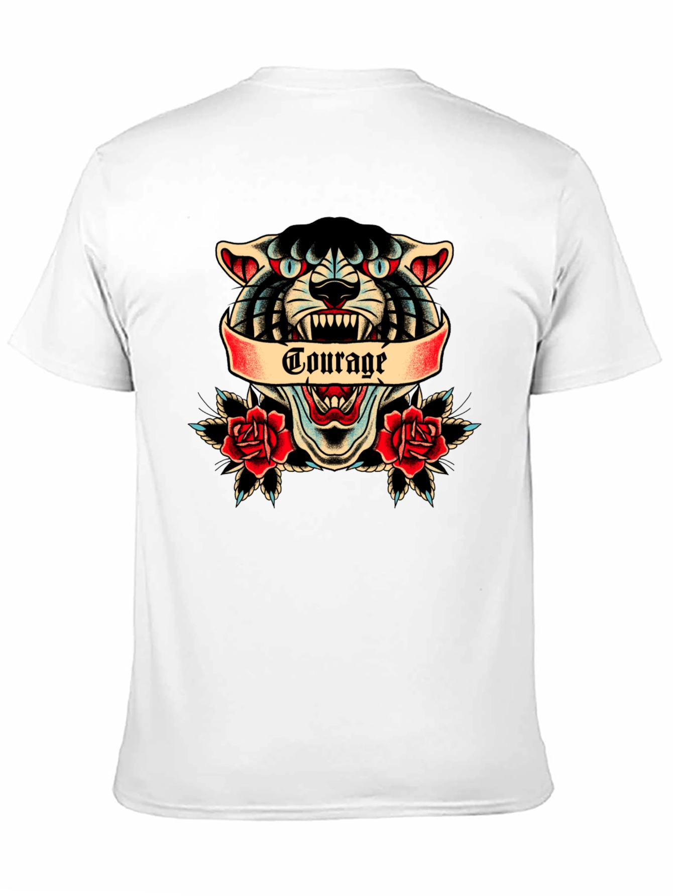 Courage Tattoo Style Graphic Tee - Men's Black Cotton T-Shirt - 11