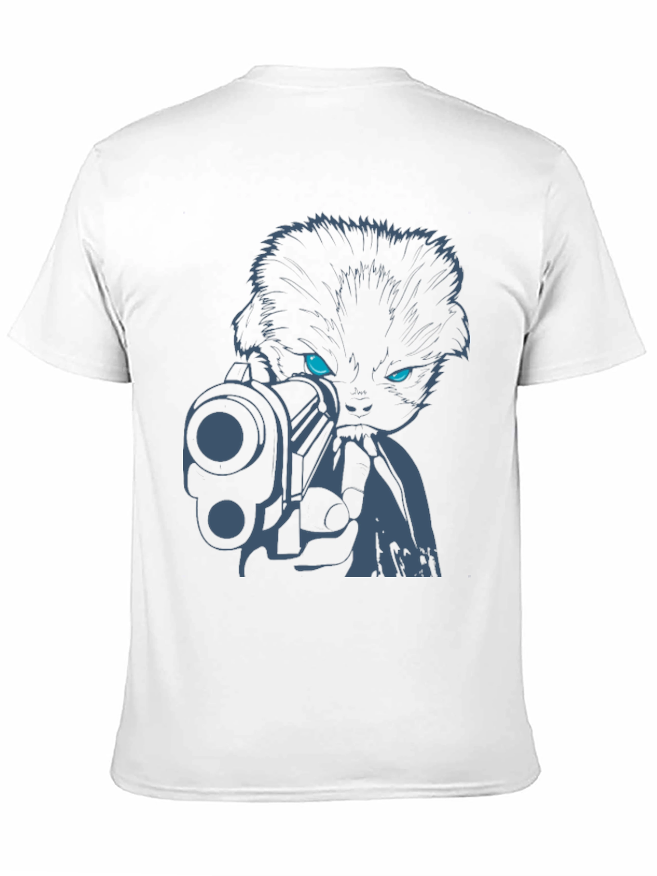 Black Cool Cat with Gun Graphic Tee - Black Cotton T-Shirt view 11