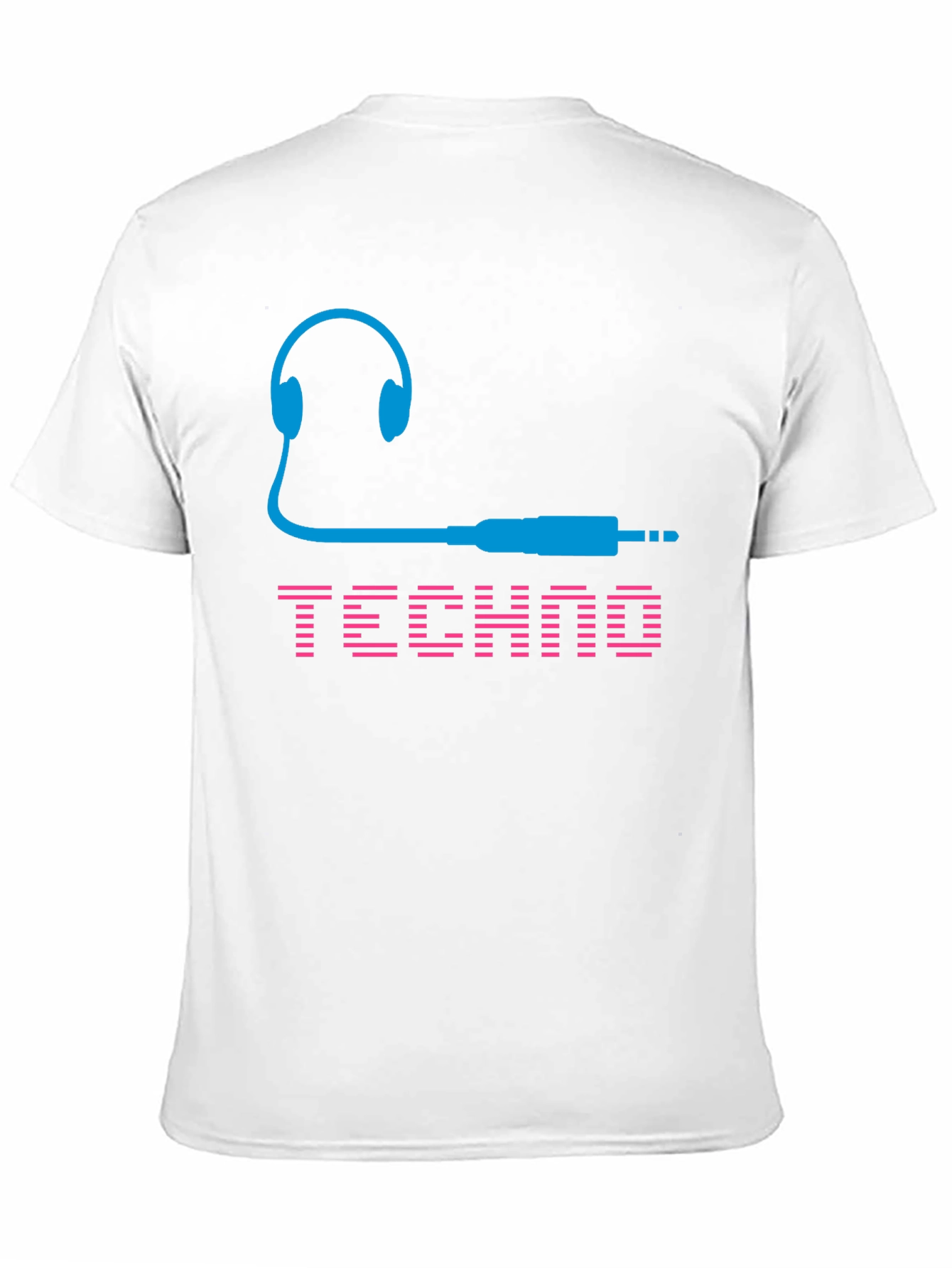 Black Techno Music T-Shirt - Headphones and Audio Jack Design view 11