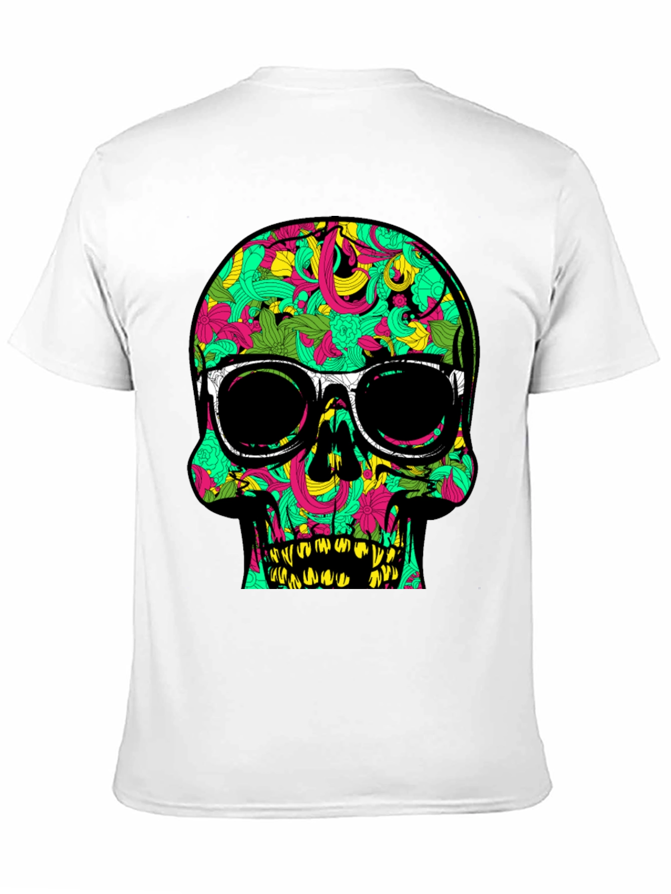 Black Cool Skull T-Shirt with Floral Pattern and Sunglasses view 11