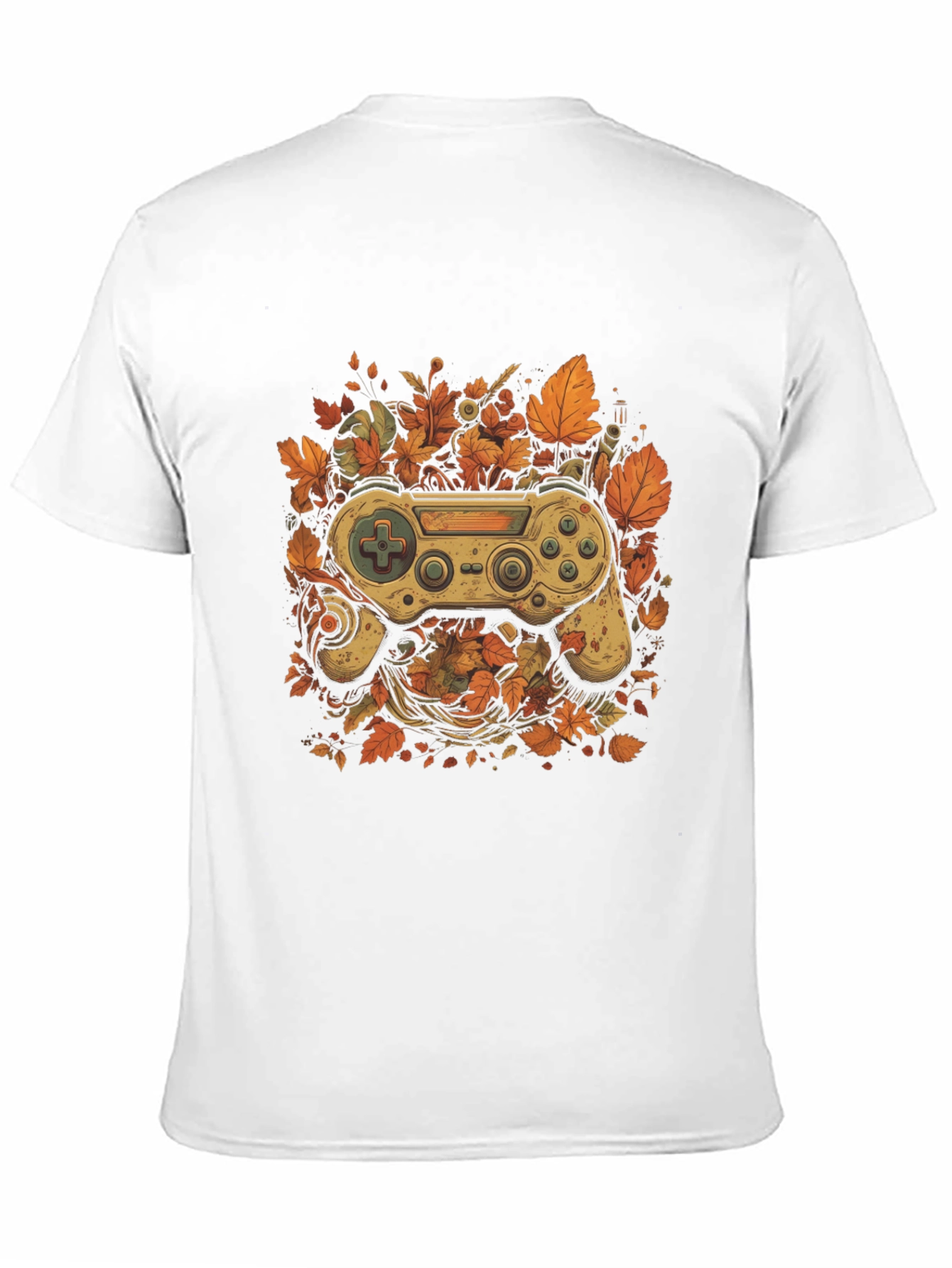 Black Gamer's Fall T-Shirt - Unique Controller Leaf Design view 11