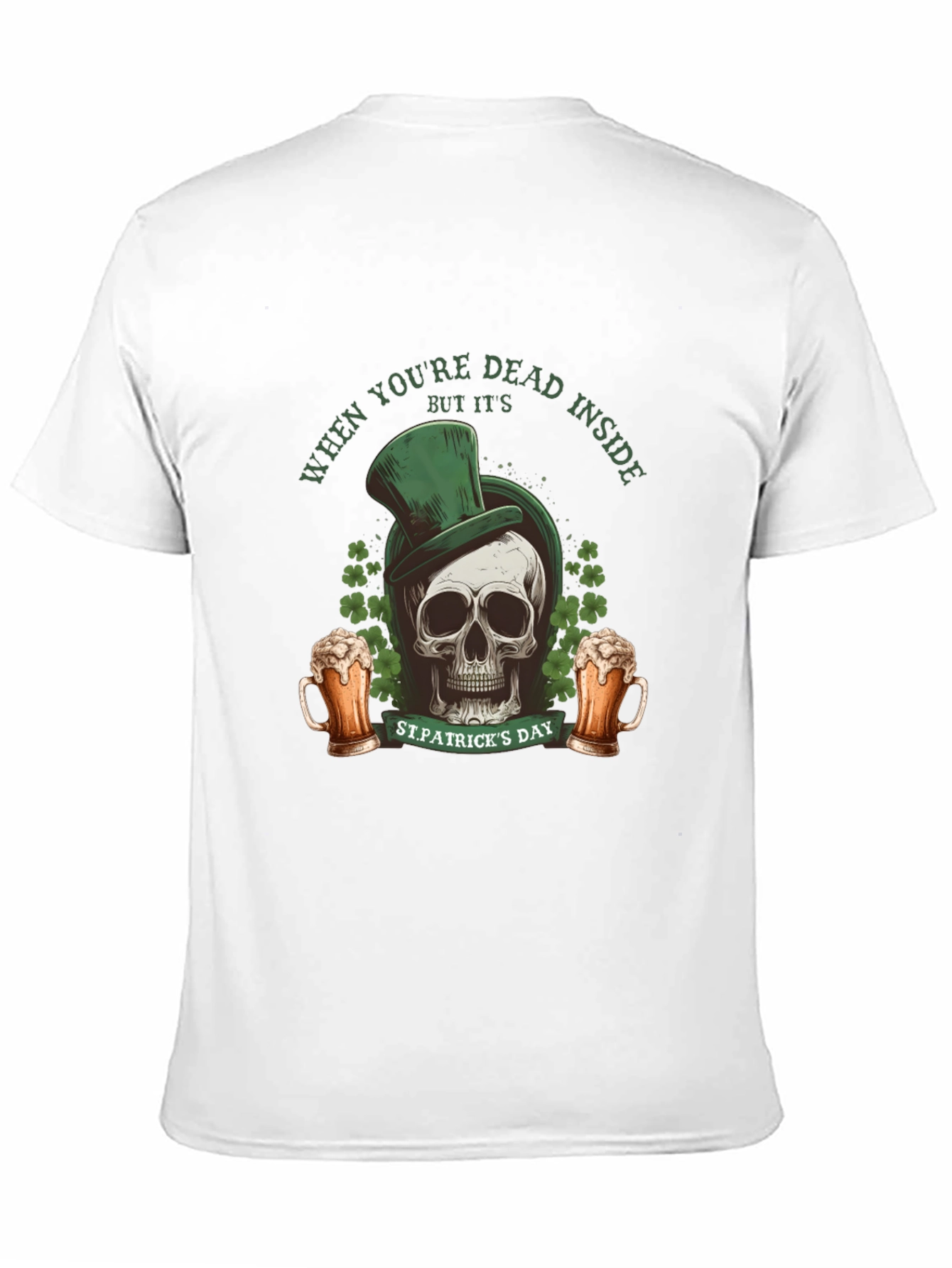 Black St. Patrick's Day Skull T-Shirt - Dead Inside view 11