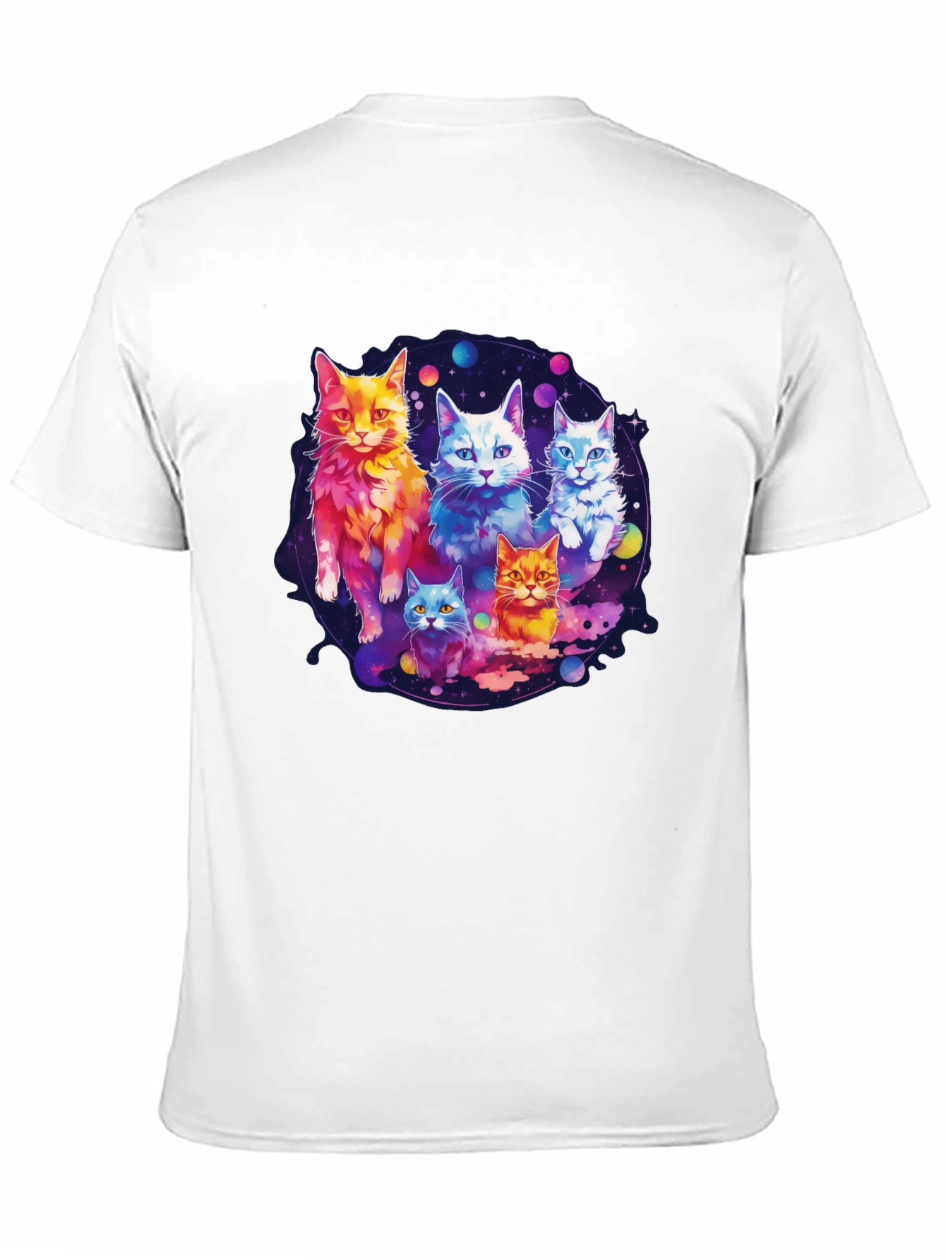 Black Cosmic Cat Crew T-Shirt - Galaxy Feline Design view 11