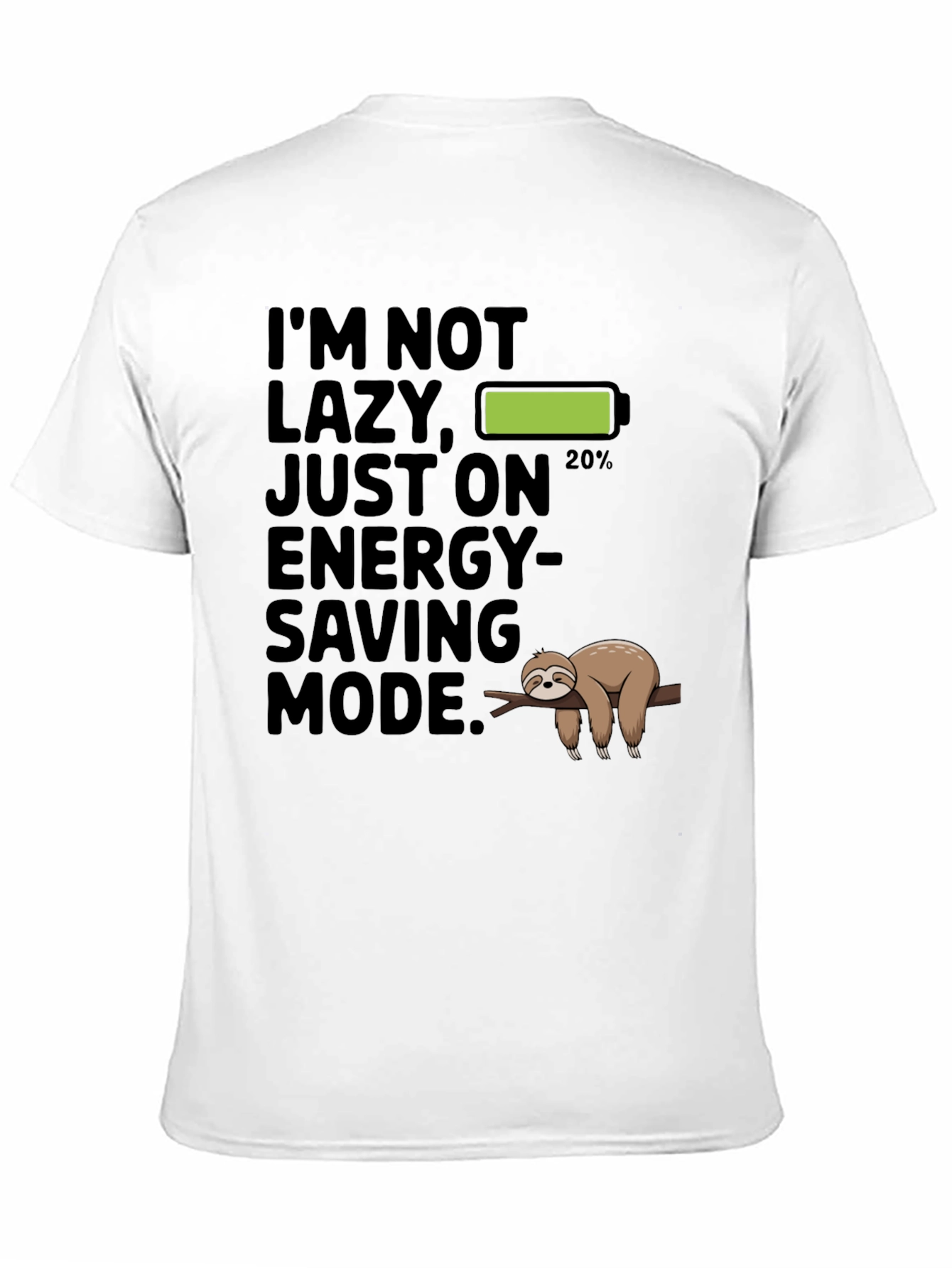 Black Funny Sloth Energy Saving Mode Graphic T-Shirt view 11
