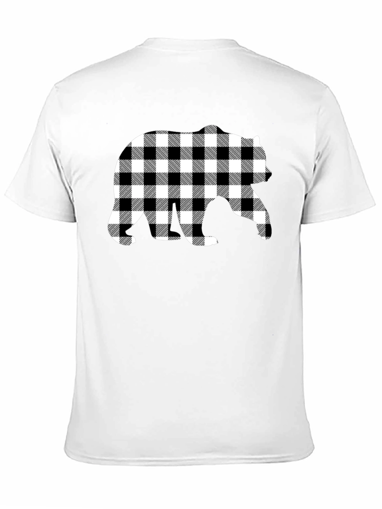 Black Plaid Bear Graphic Tee - Stylish Men's Black T-Shirt view 11