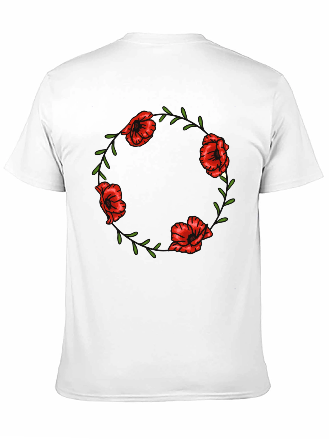 Black Floral Poppy Wreath Graphic Tee - Black Cotton T-Shirt view 11