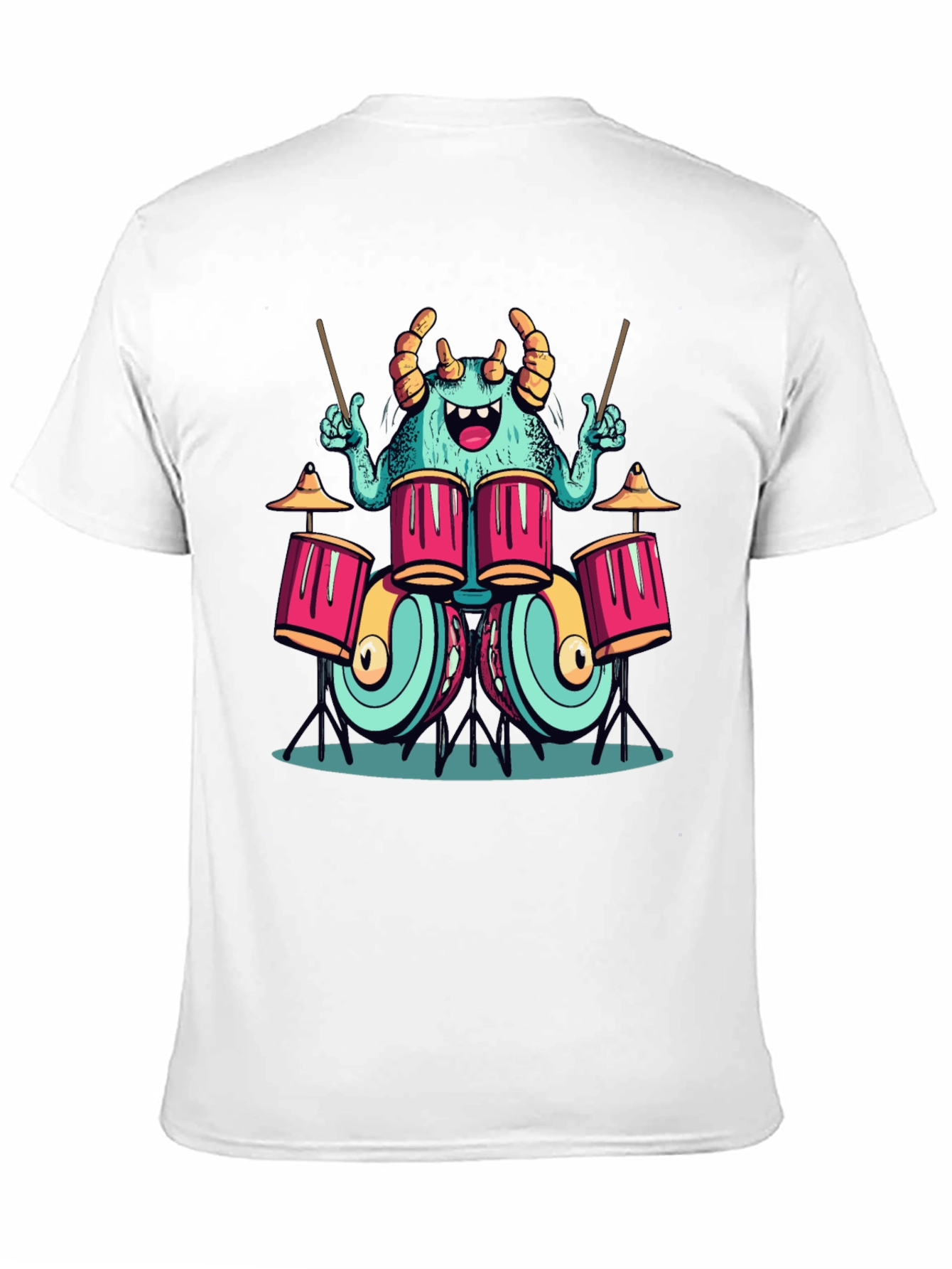 Black Monster Drummer Graphic Tee - Black Cotton T-Shirt view 11