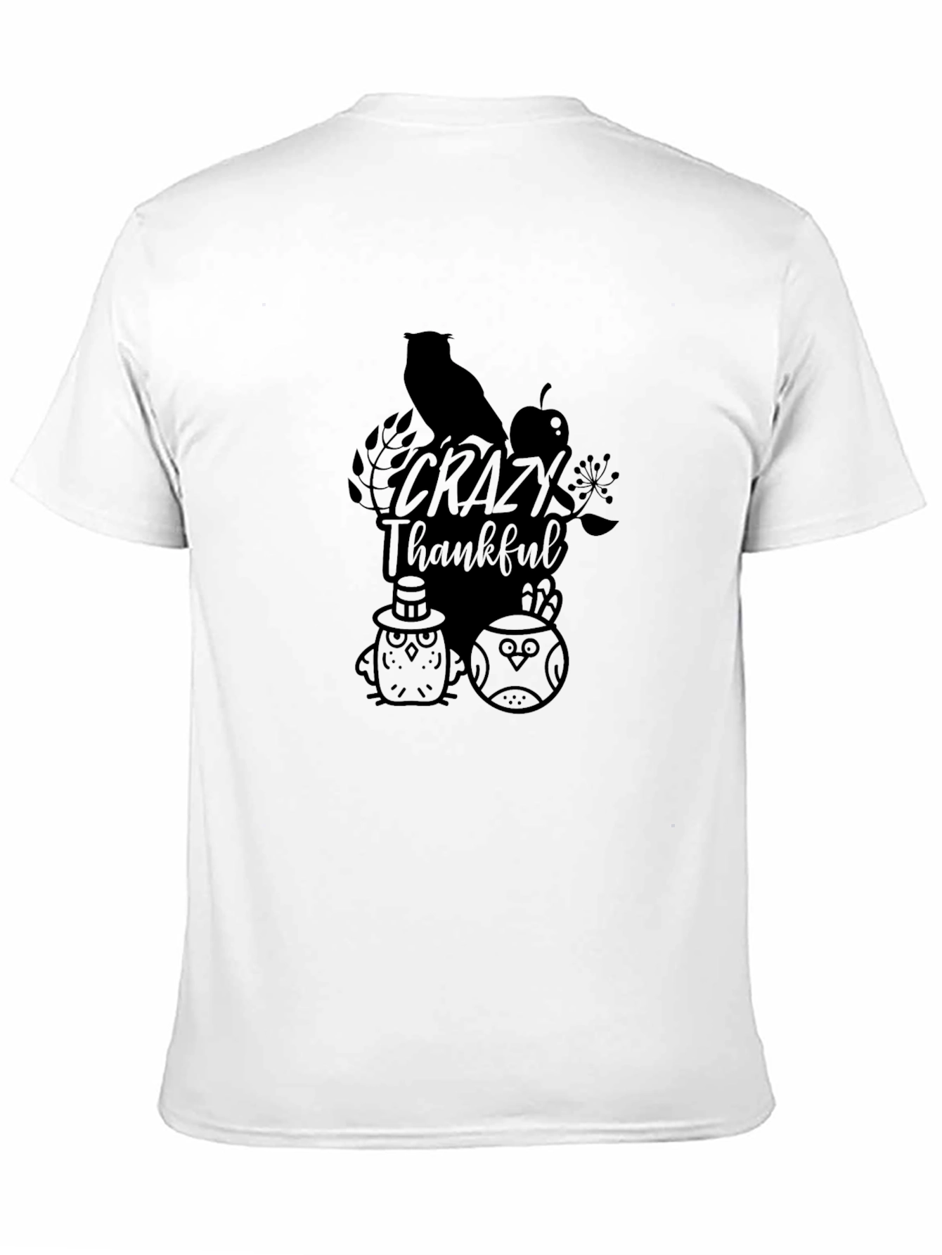 Crazy Thankful Owl Graphic Tee - Black - 11