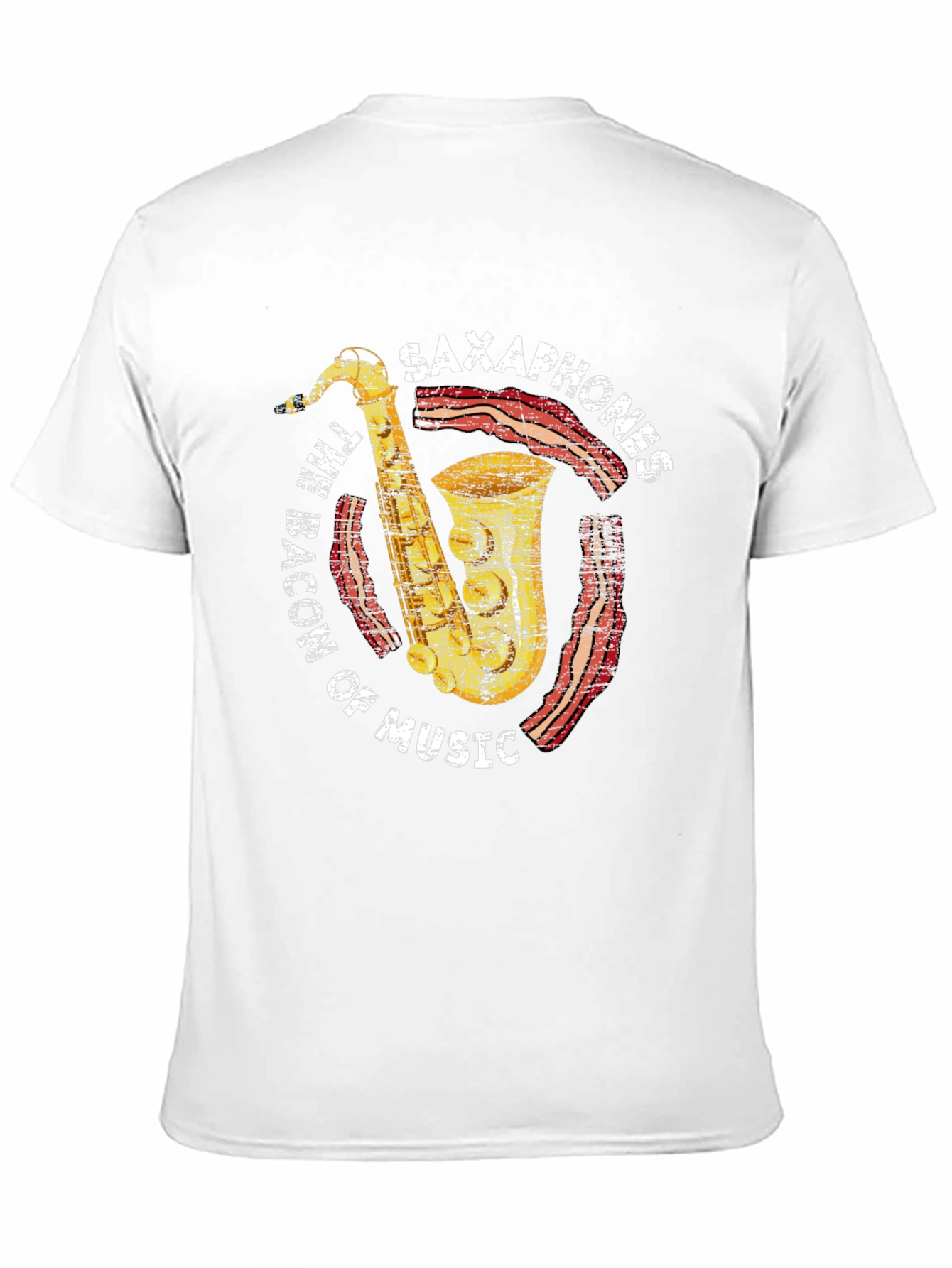 Black Saxophones Bacon of Music Graphic T-Shirt view 11