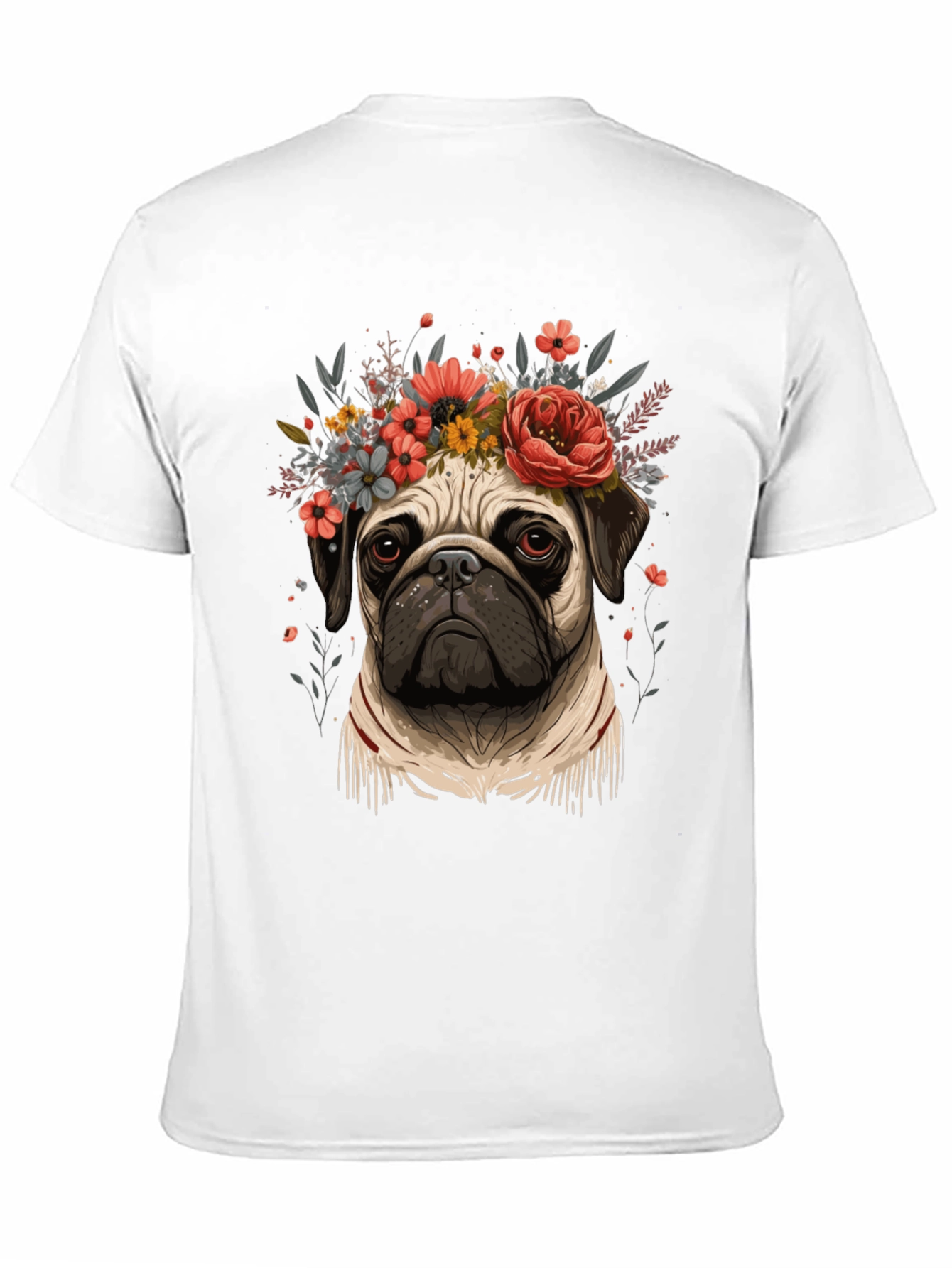 Black Floral Pug Graphic Tee - Black Cotton Blend view 11