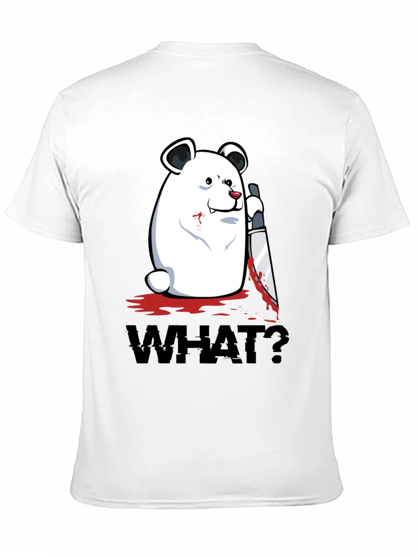 Black Creepy Polar Bear "WHAT?" Graphic T-Shirt view 11