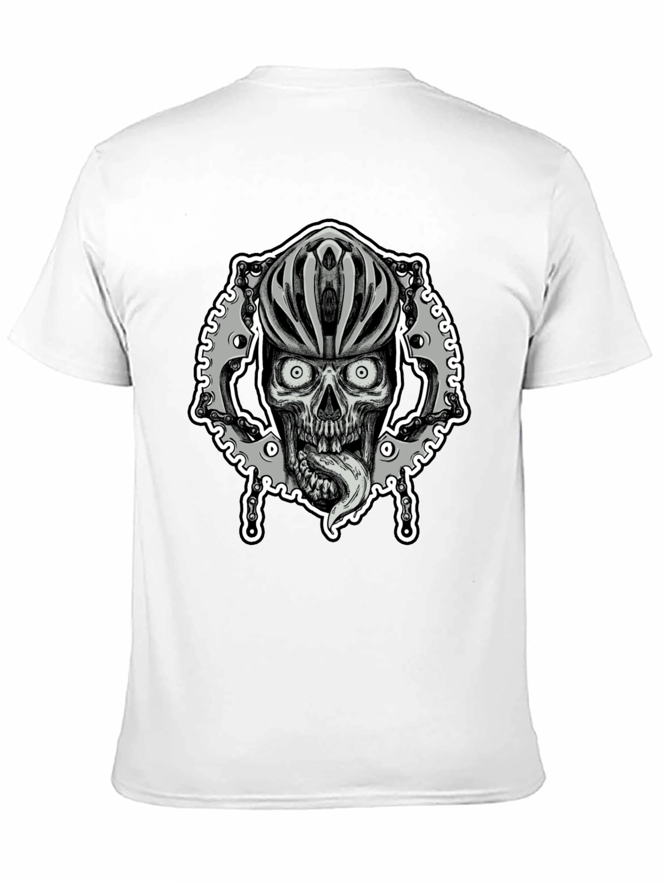 Black Biker Skull Graphic Tee - Black Cotton Blend view 11