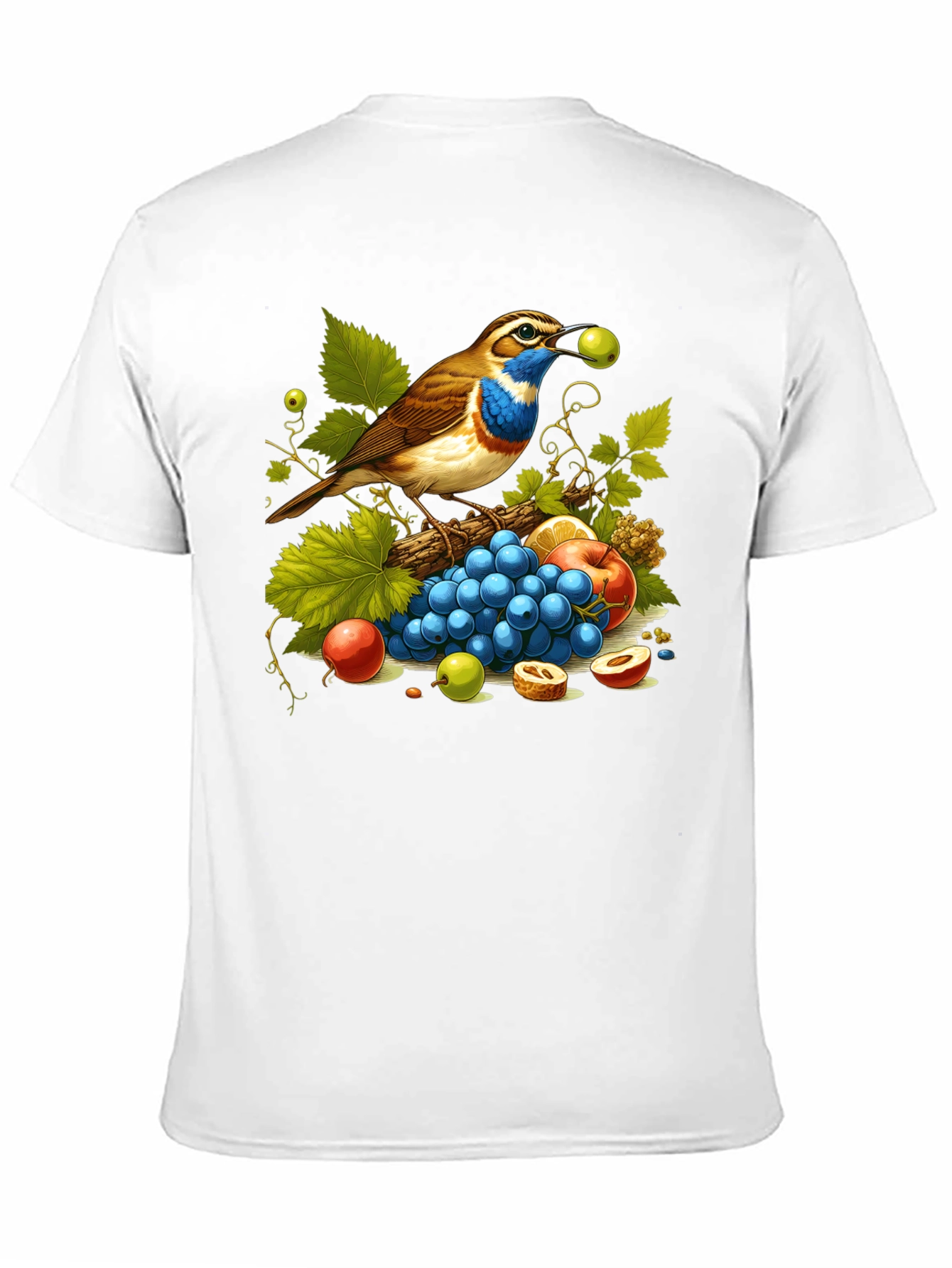 Black Bird and Fruit Graphic T-Shirt - Unisex Black Tee view 11