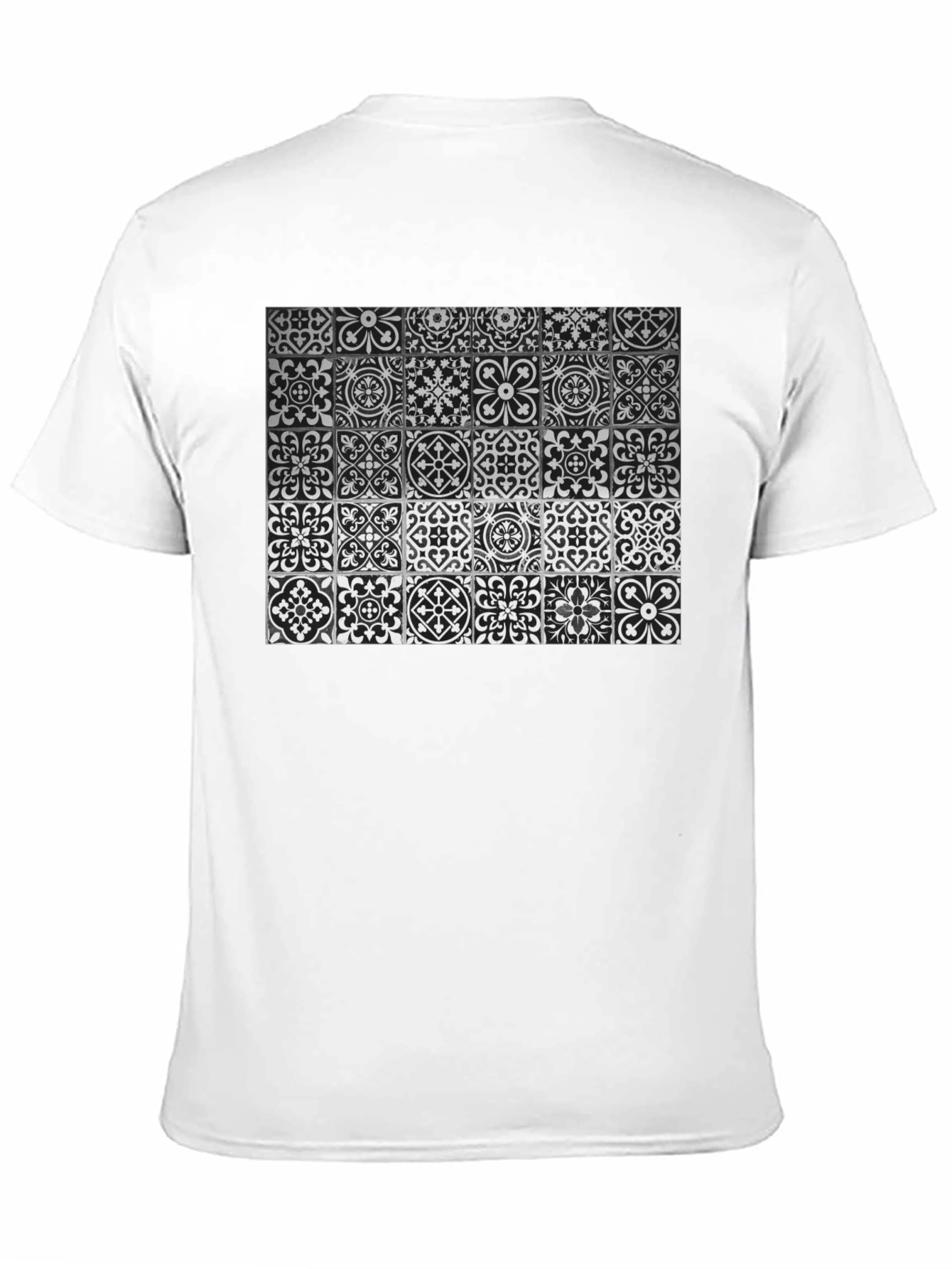 Black Patterned Tile Print Black T-Shirt view 11