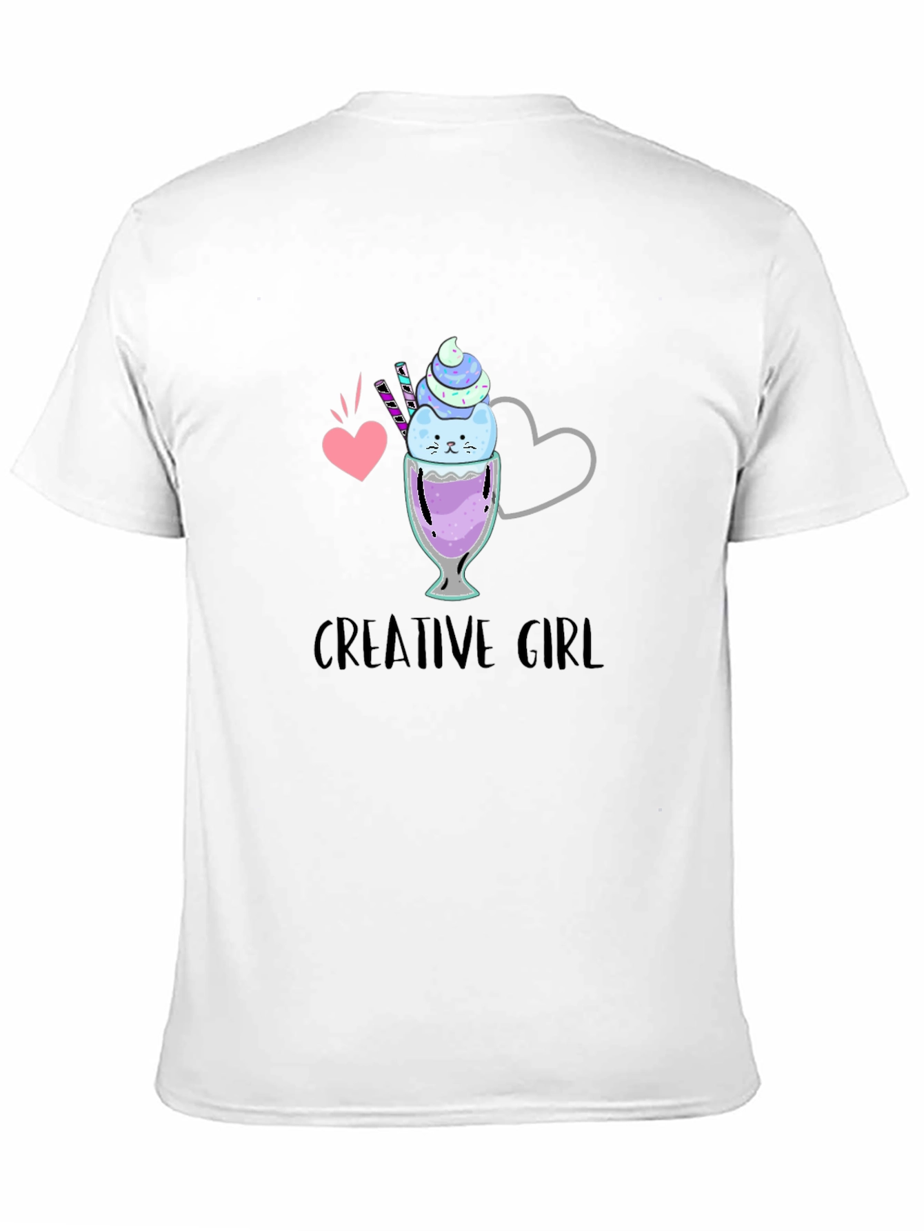 Black Creative Girl Ice Cream Cat Graphic Black T-Shirt view 11
