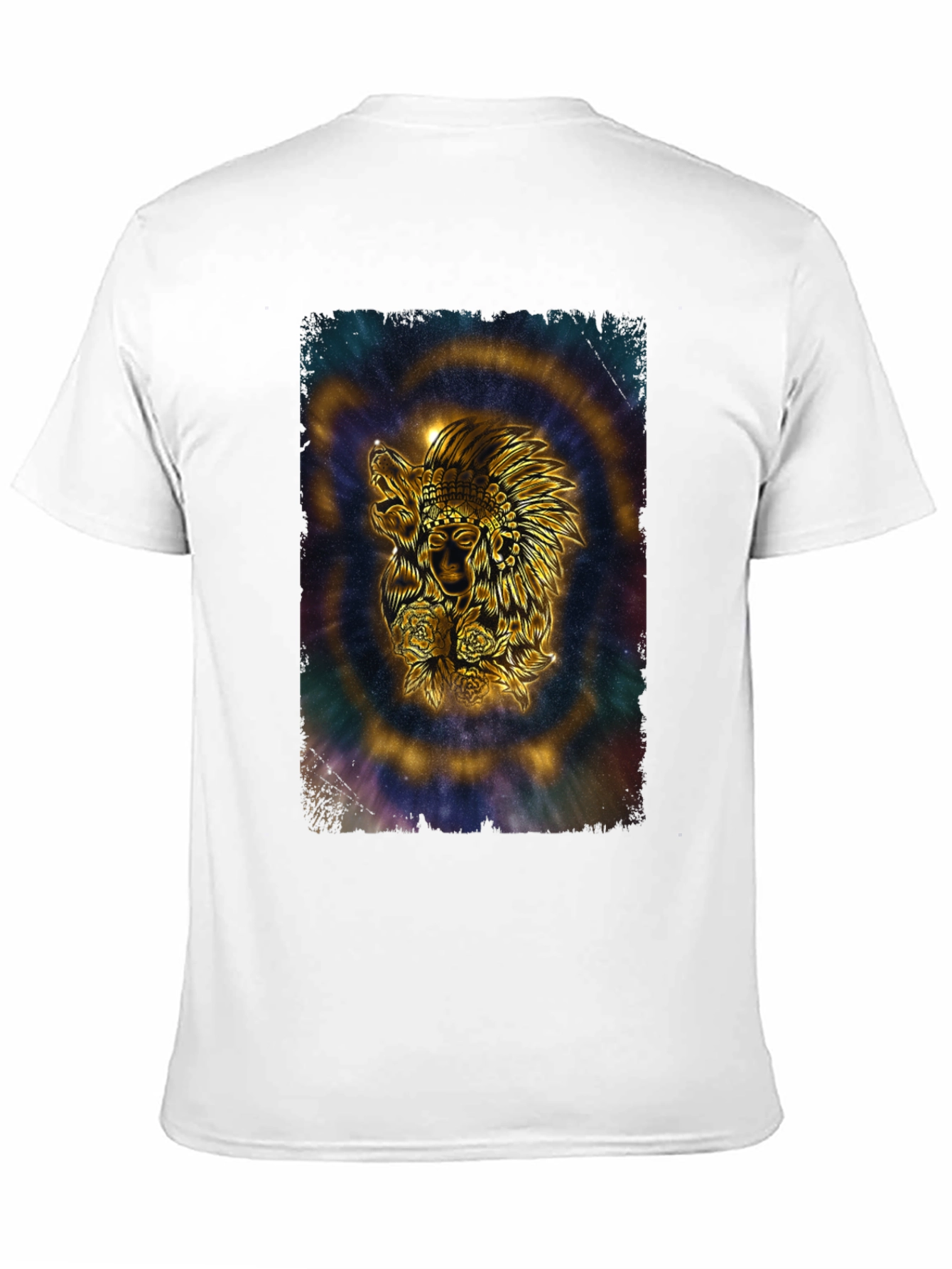 Black Native American Wolf Graphic T-Shirt - Black view 11