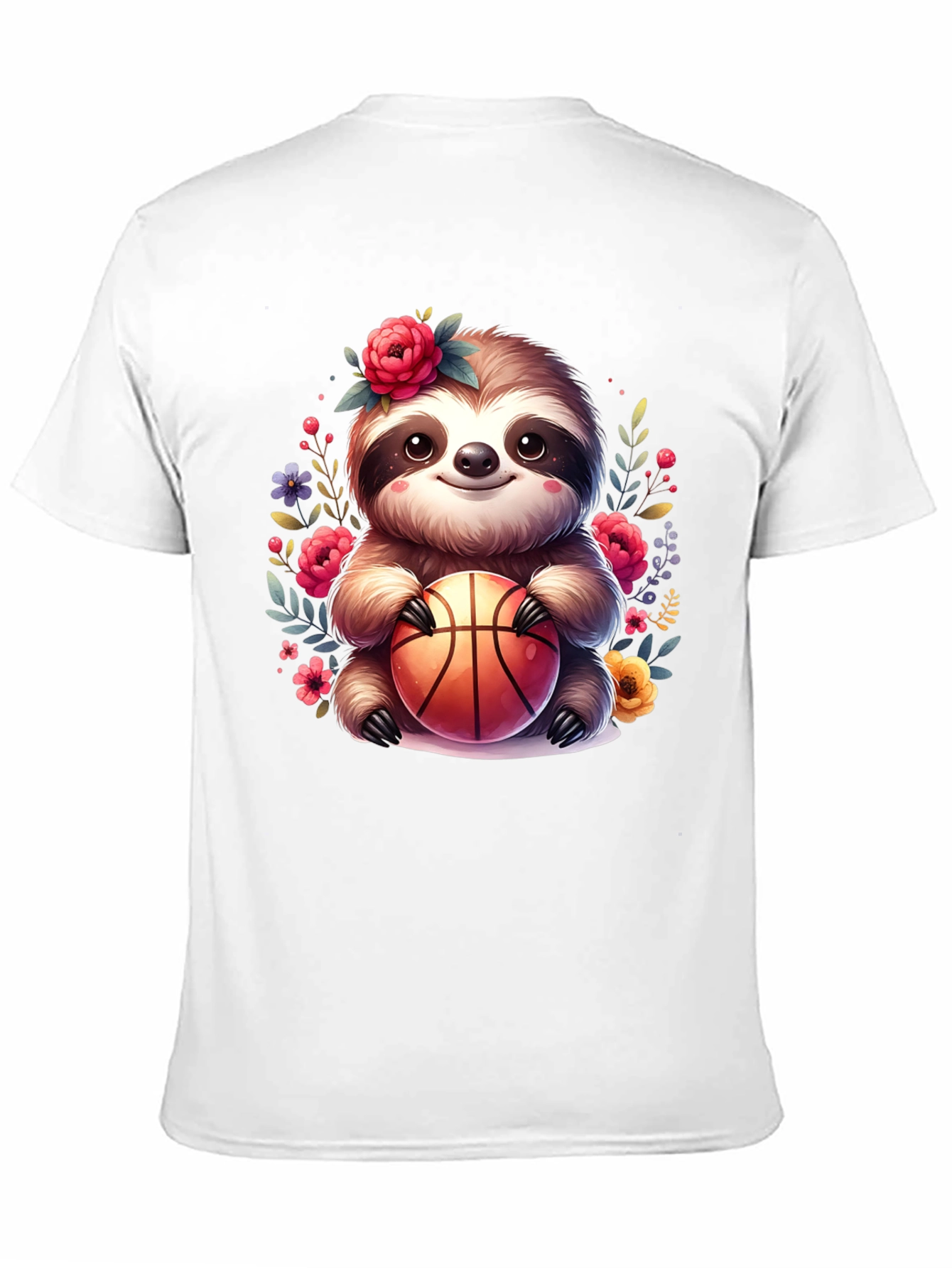 Black Sloth Basketball T-Shirt - Floral Cute Design view 11