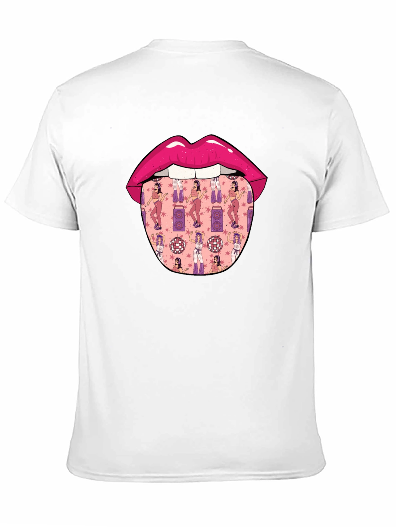 Black Novelty Lips Tongue Disco Pattern T-Shirt view 11