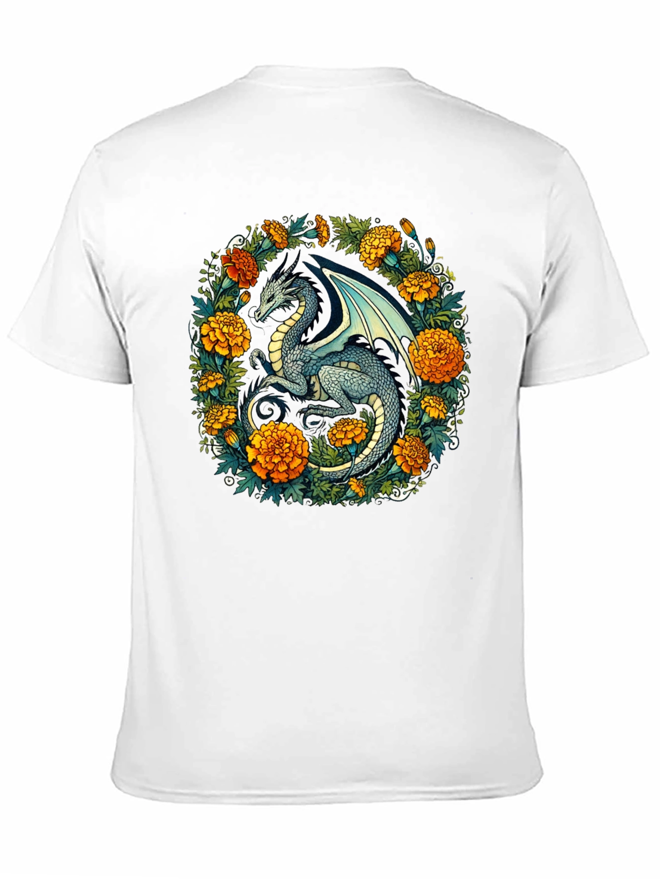 Black Dragon Floral T-Shirt - Fantasy Creature Graphic Tee view 11