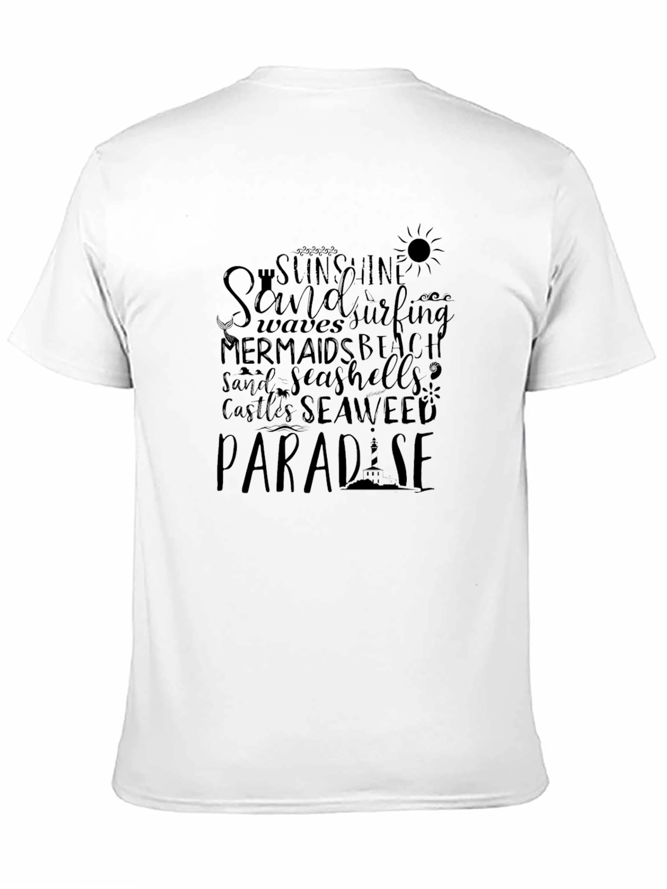 Black Paradise Beach T-Shirt, Sand, Surf, Sun Graphic Tee view 11