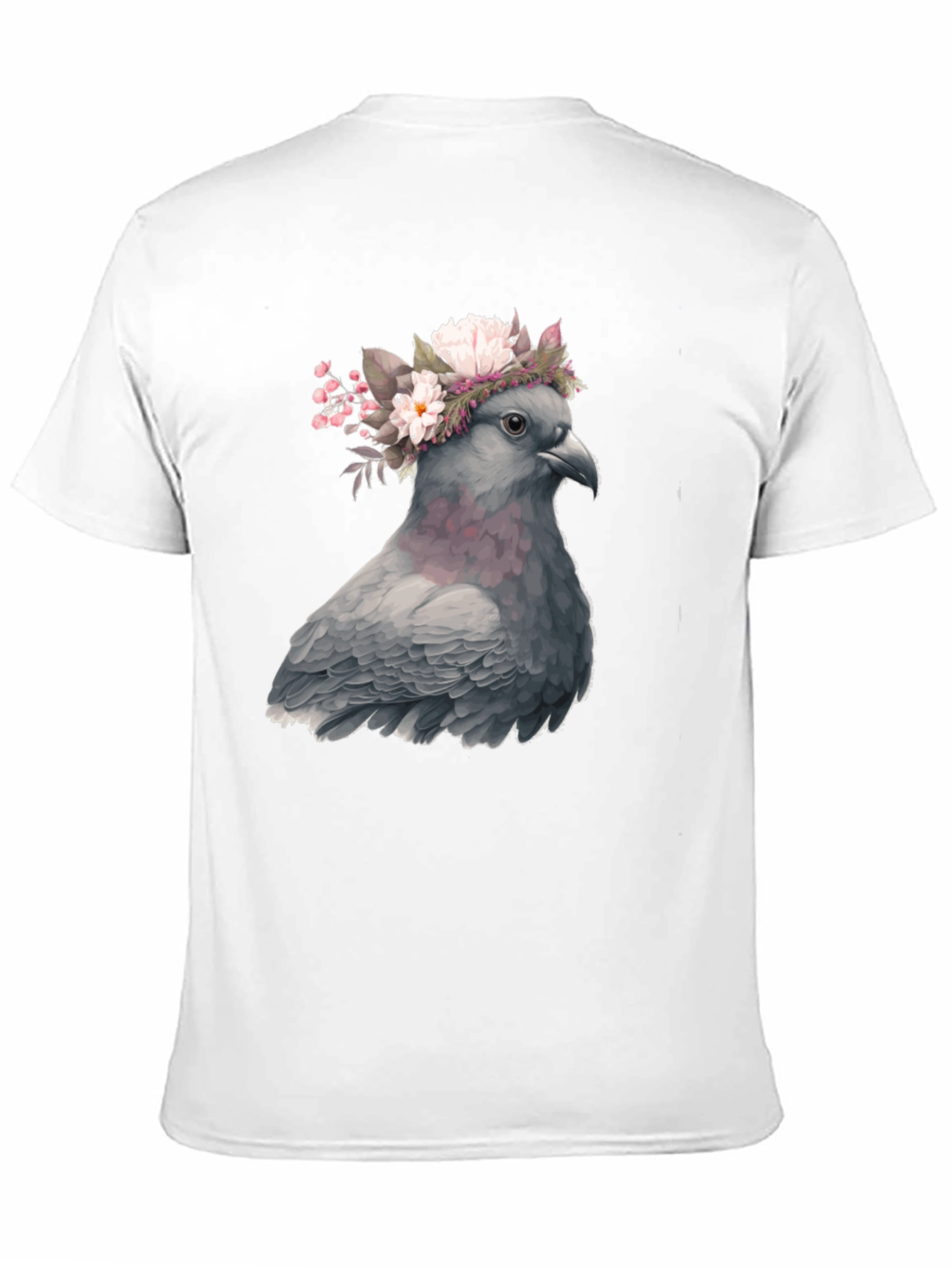 Black Pigeon Floral Crown Graphic Tee - Unique Bird Lover's Shirt view 11
