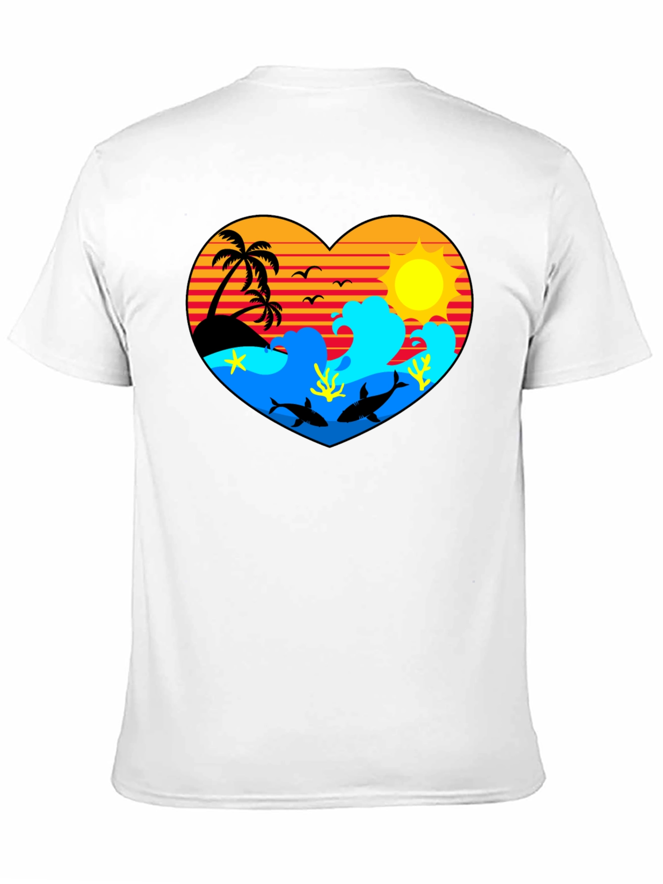 Tropical Heart Design Black T-Shirt - 11