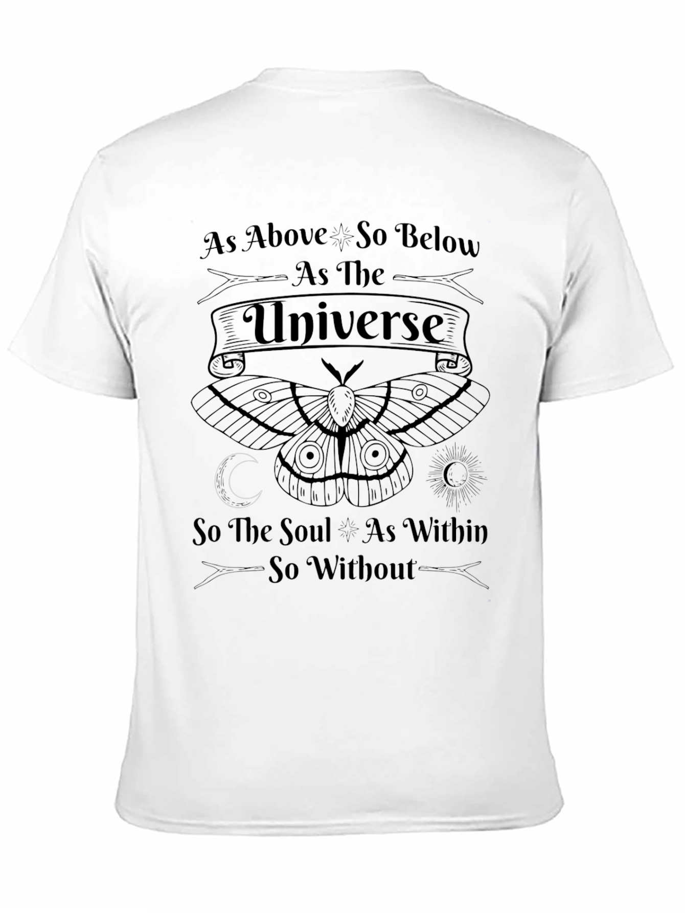 Black As Above So Below T-Shirt Universe Moth Graphic Tee view 11