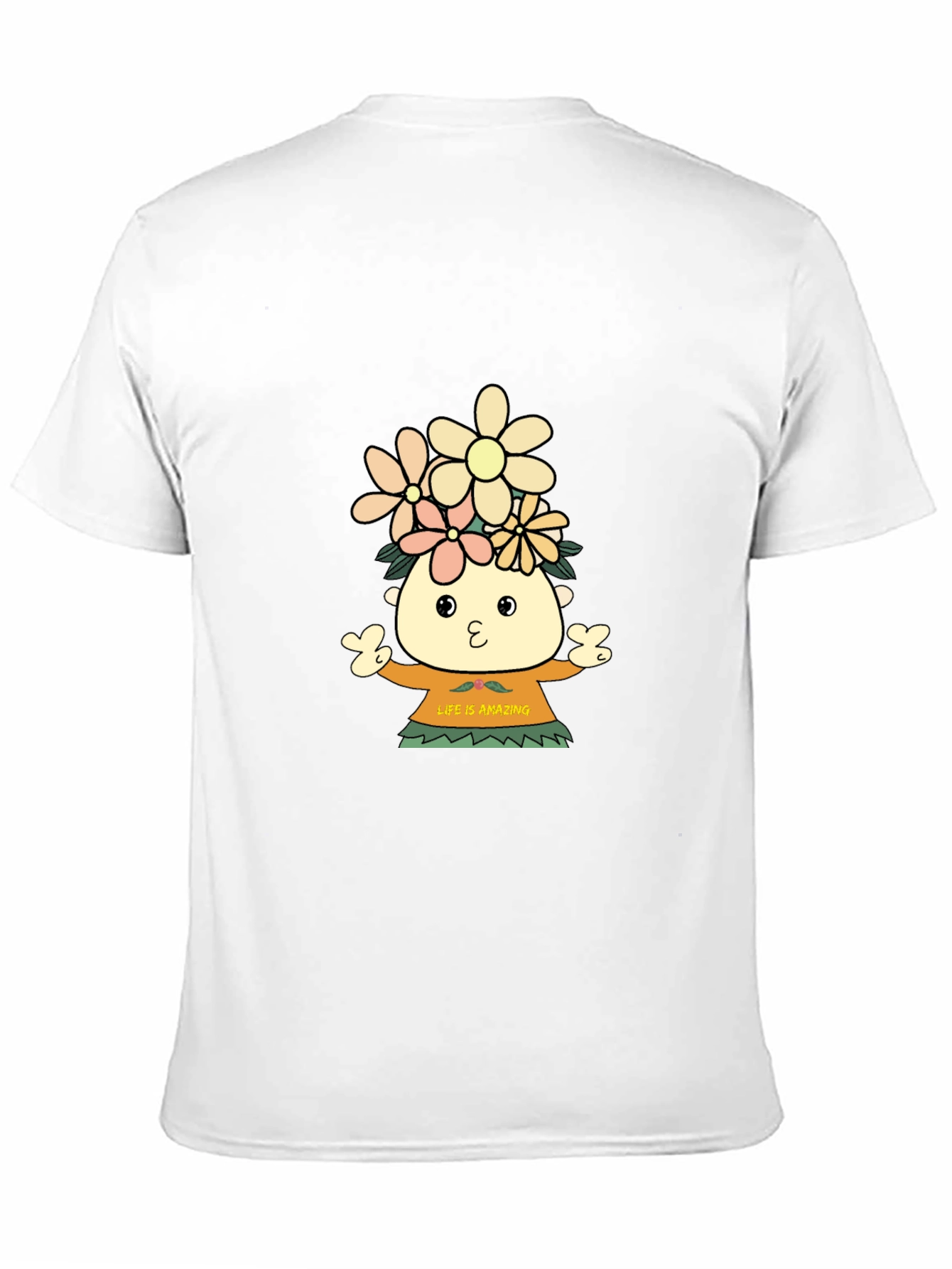 Black Black T-Shirt with Cartoon Flower Child Design view 11