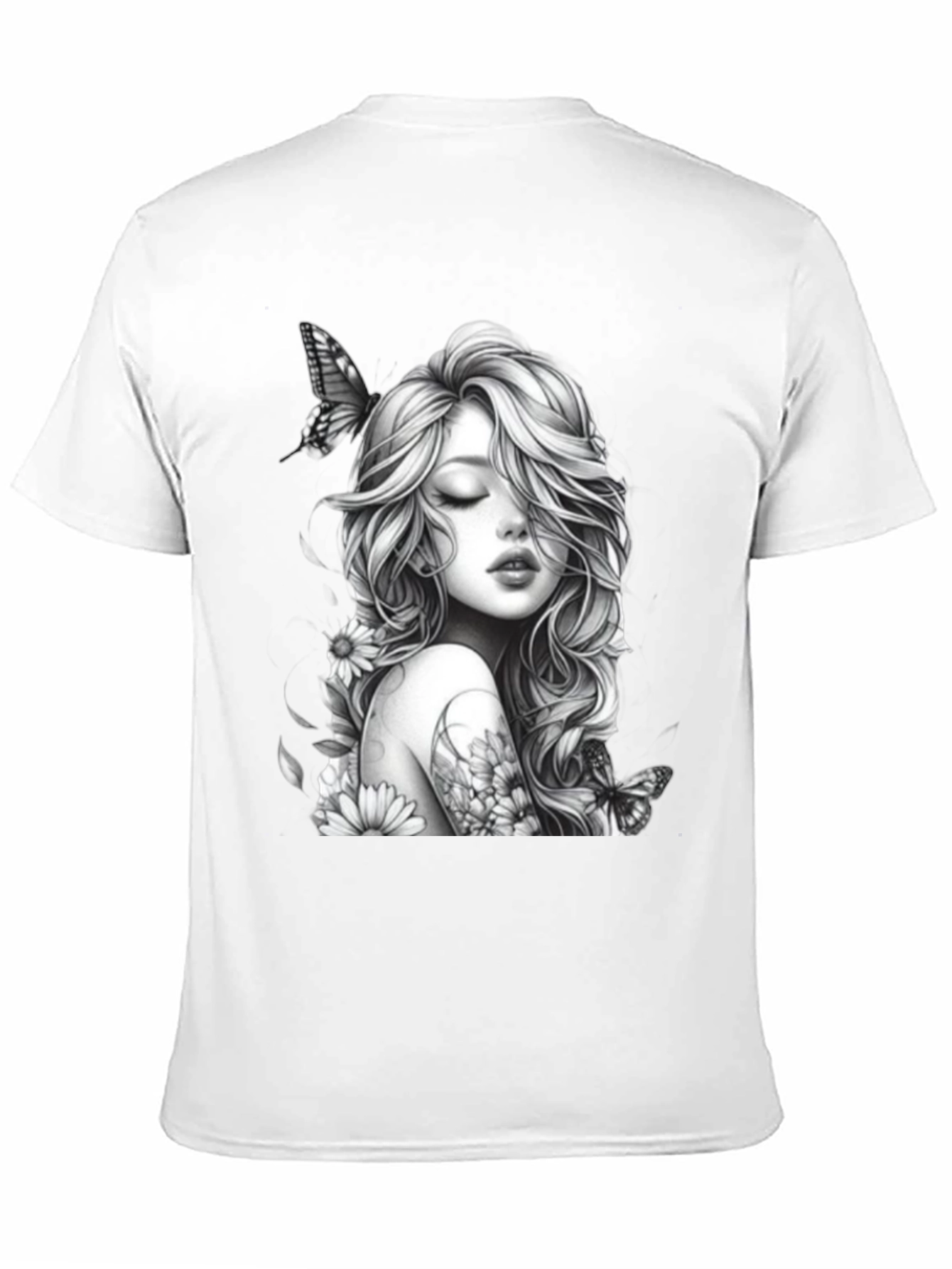 Black Black T-Shirt with Woman and Butterfly Design view 11