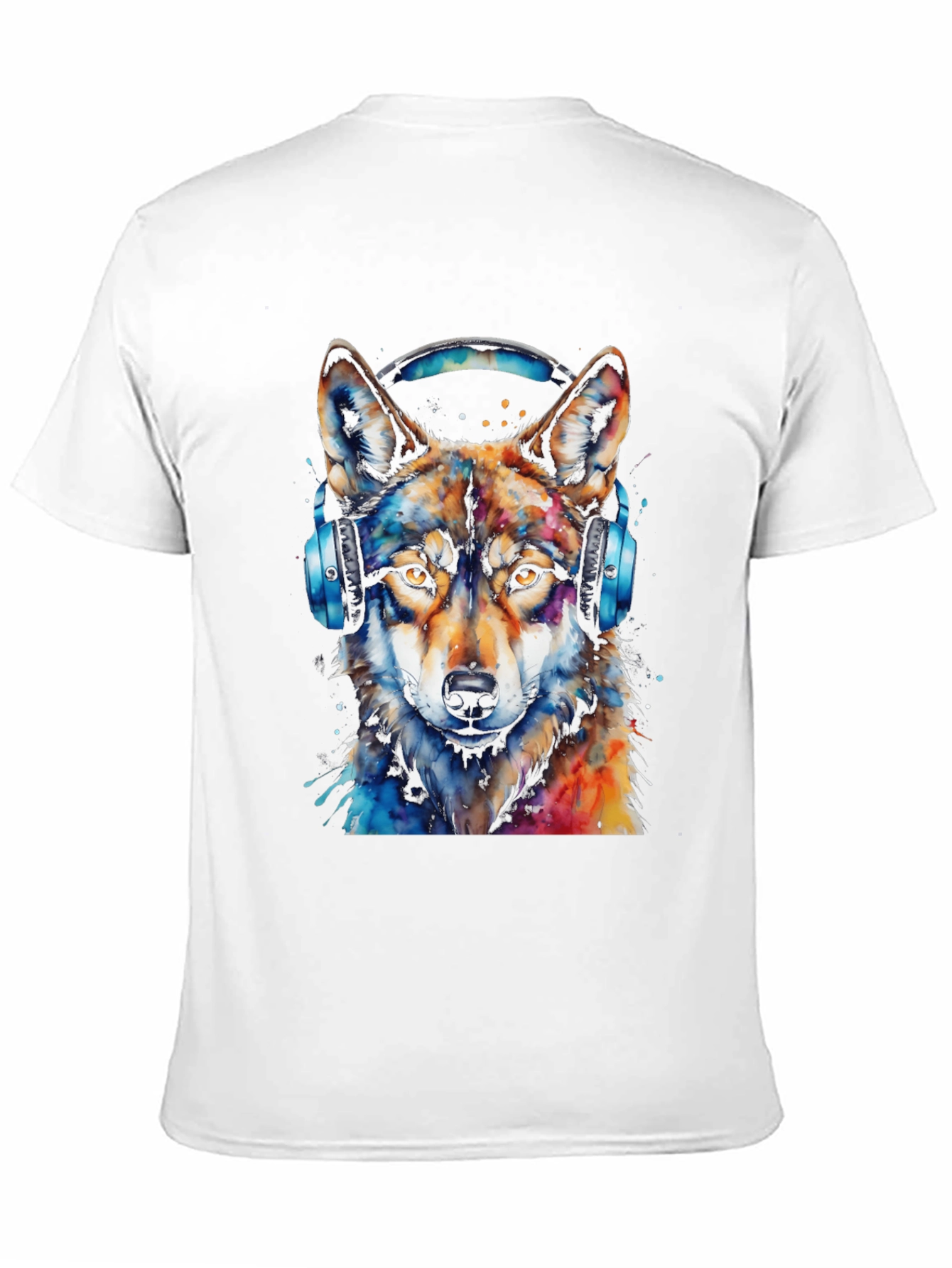 Black Wolf Headphone Graphic Black T-Shirt view 11