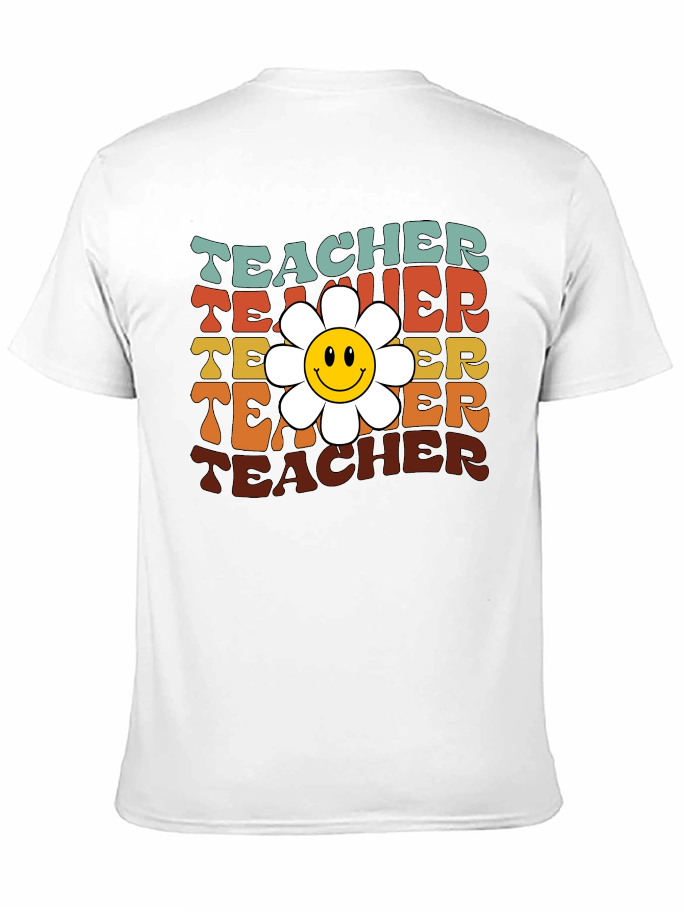 Black Retro Teacher Smiley Flower T-Shirt view 11