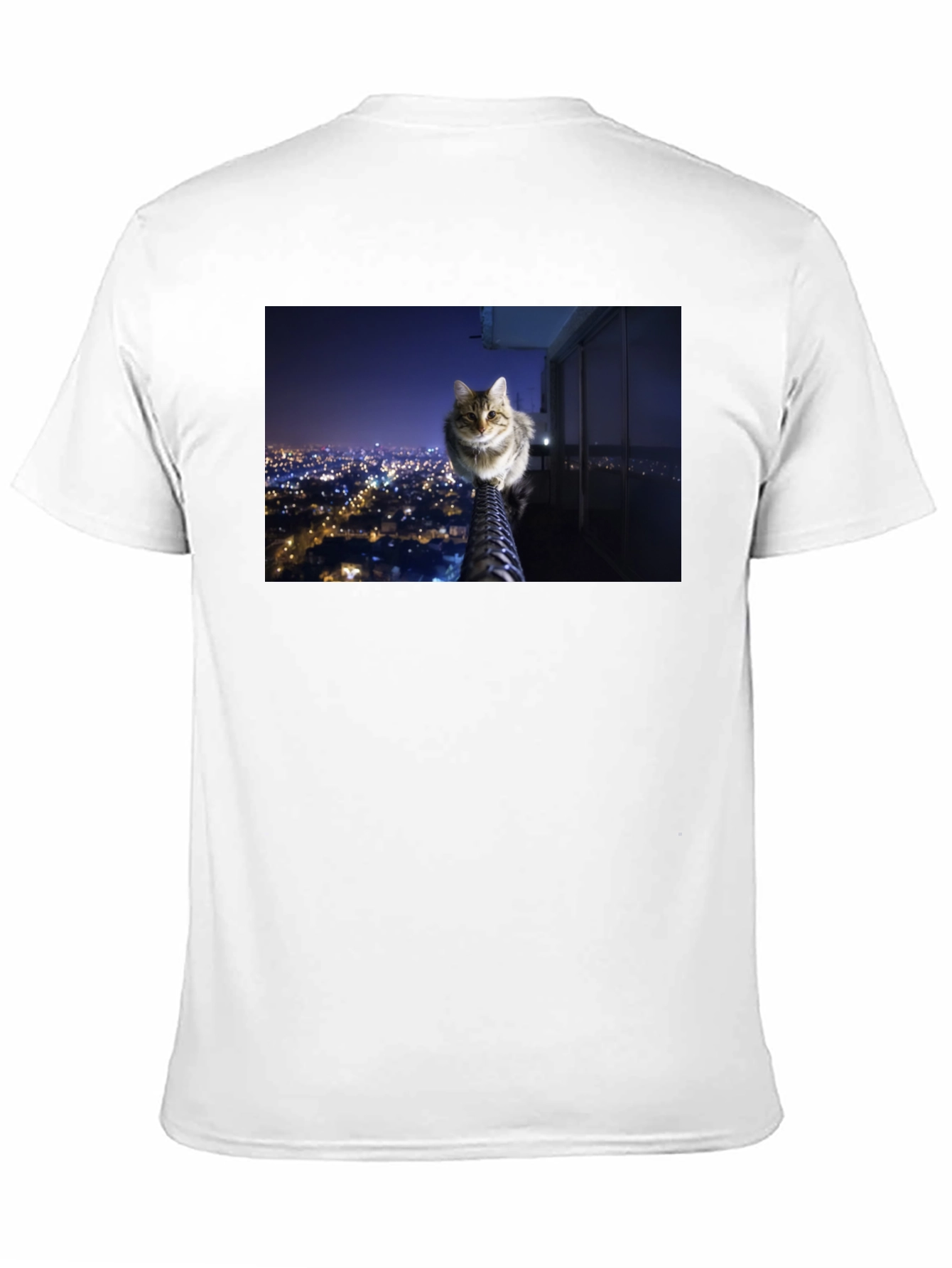 Black Cat on City View T-Shirt view 11