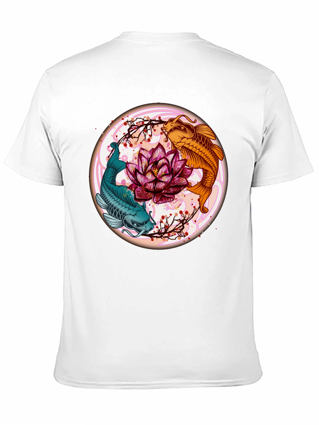 Black Koi Fish Lotus Blossom Graphic Tee - Men's Black T-Shirt view 11