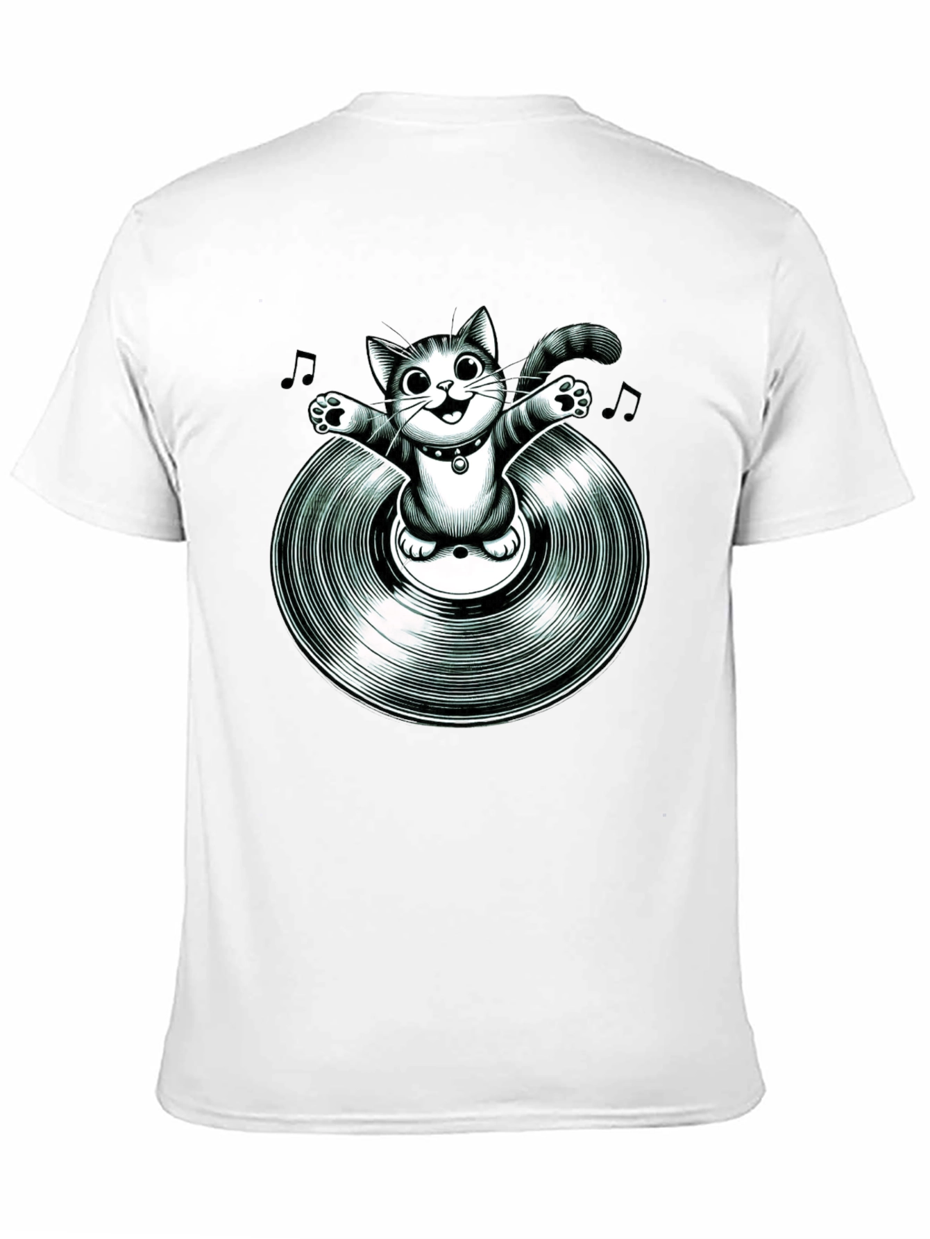 Black Cool Cat on Vinyl Record Graphic T-Shirt view 11
