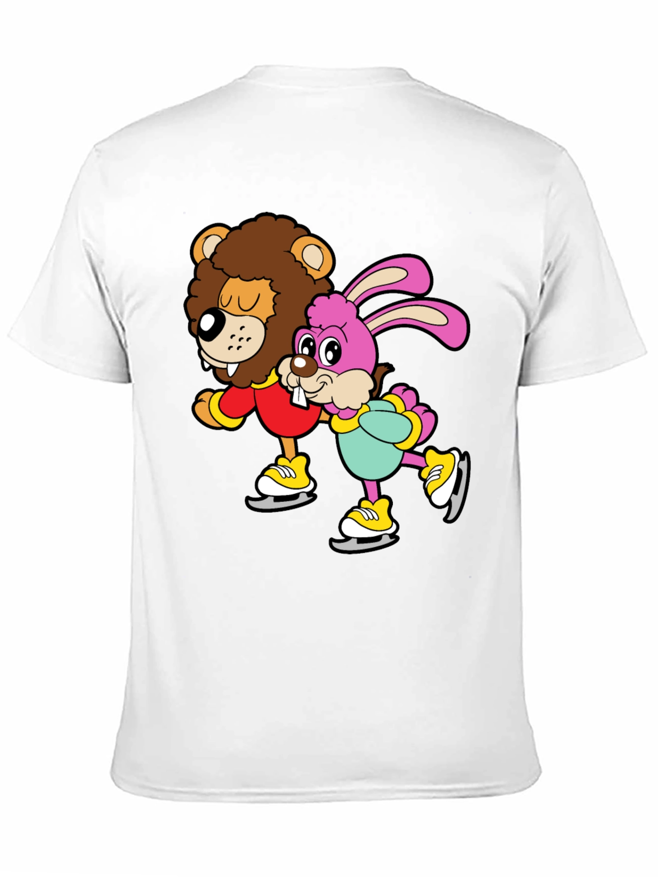Black Lion & Bunny Ice Skating Cartoon Graphic T-Shirt view 11