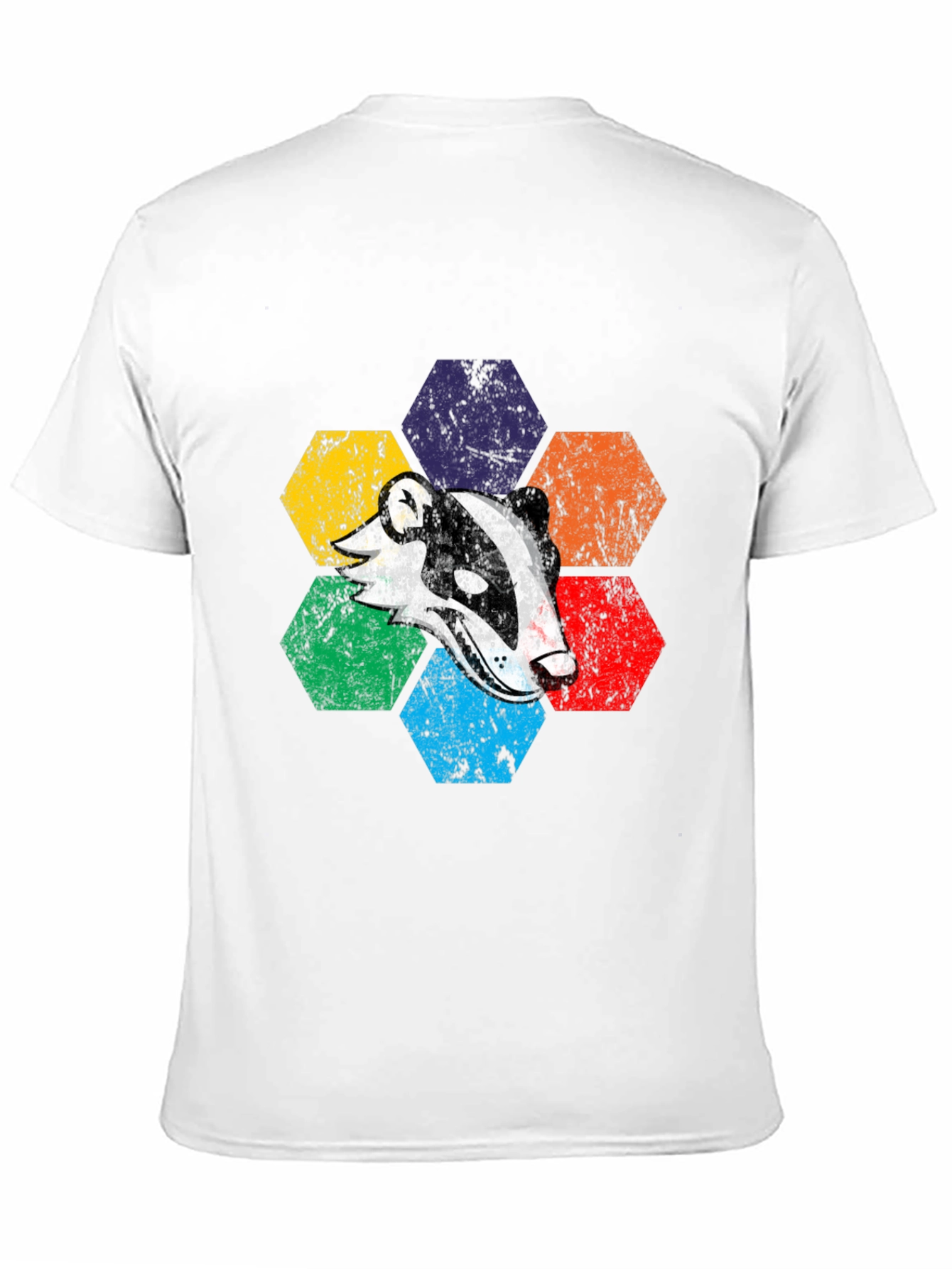 Black Retro Badger Hexagon T-Shirt - Unique Graphic Tee view 11