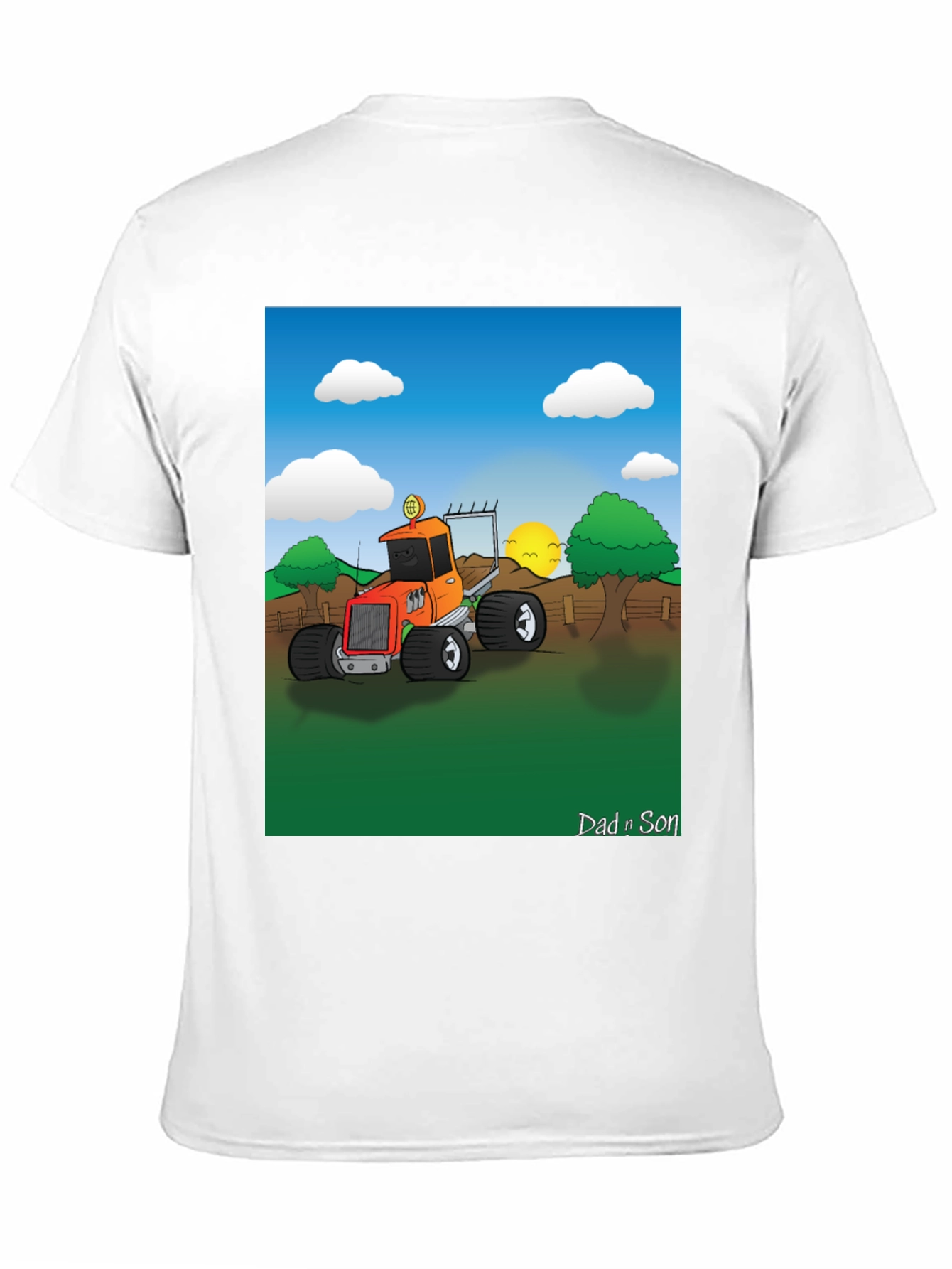 Black Dad n Son Cartoon Tractor T-Shirt view 11