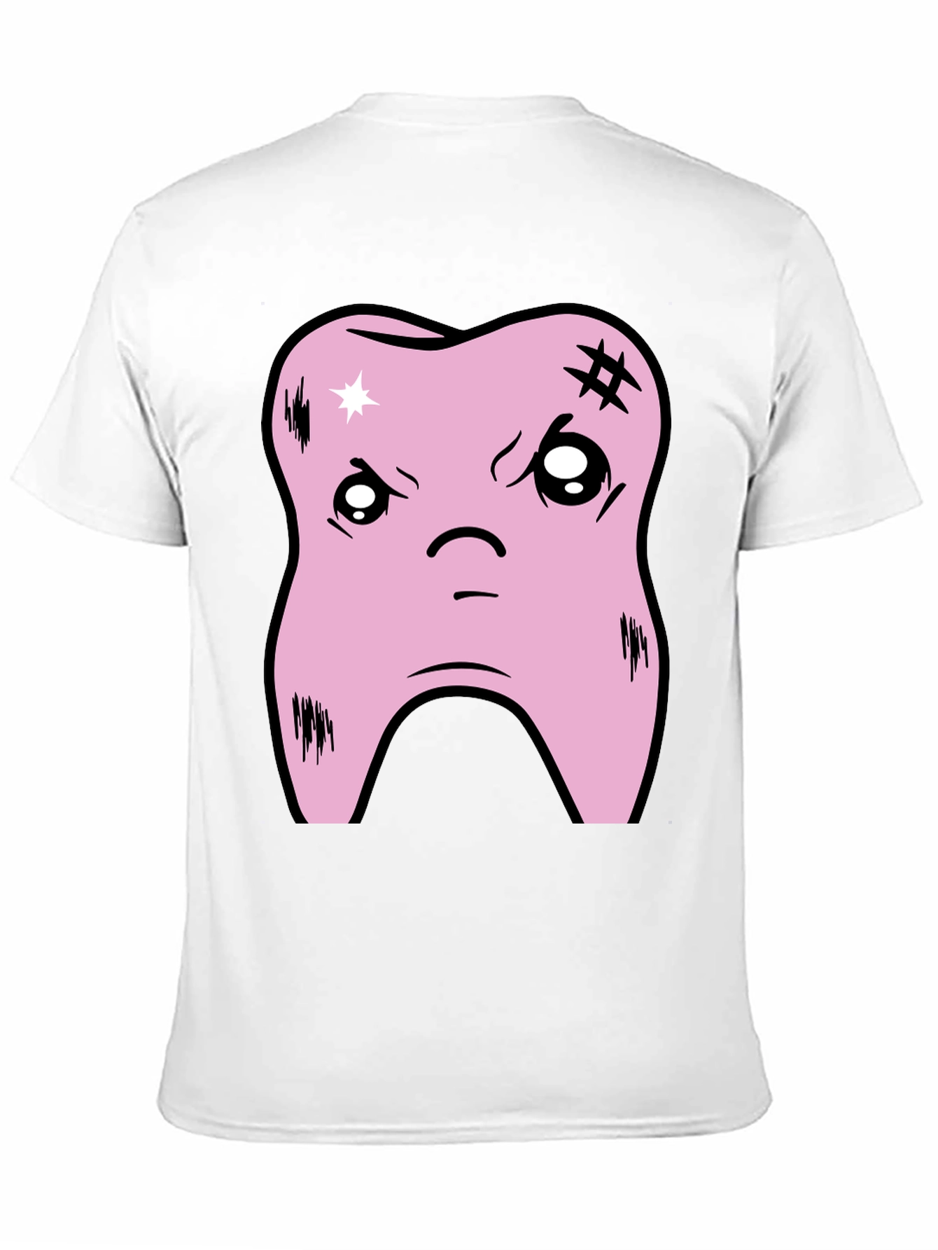 Black Cartoon Tooth Graphic Tee - Black Cotton T-Shirt view 11