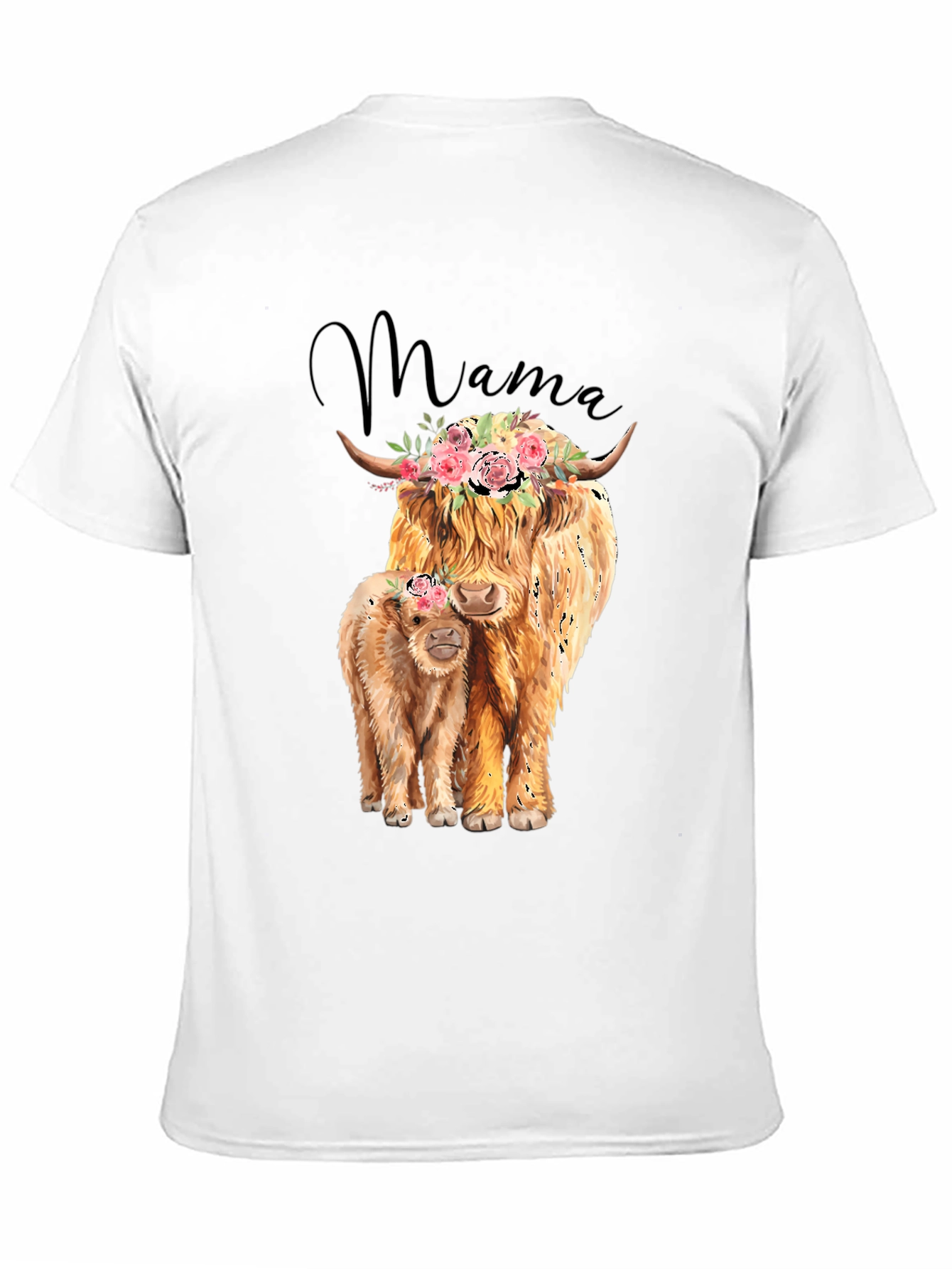Black Mama Highland Cow T-Shirt: Floral Crowned Cow & Calf Tee view 11