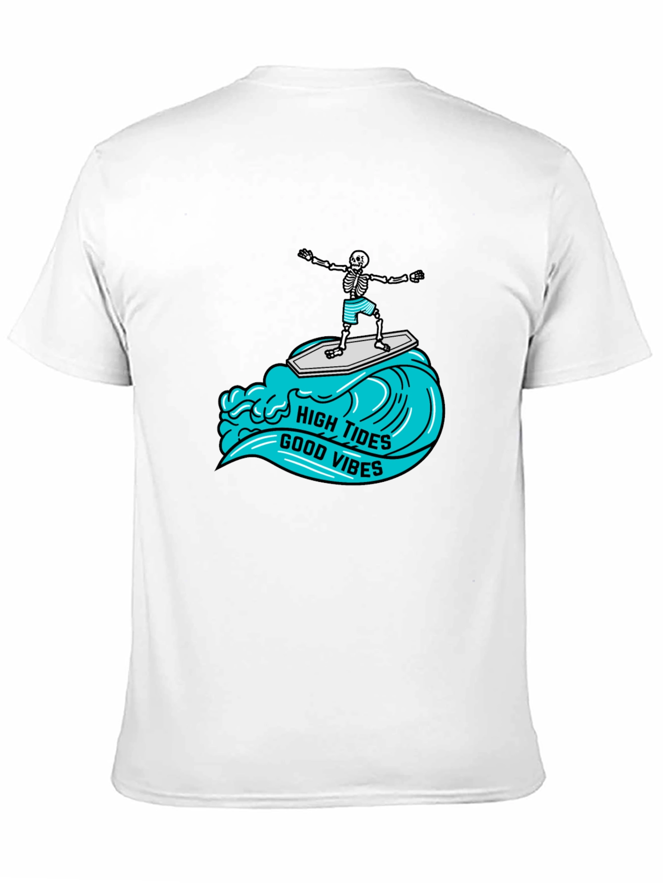 Black High Tides Good Vibes Skeleton Surfing Tee view 11
