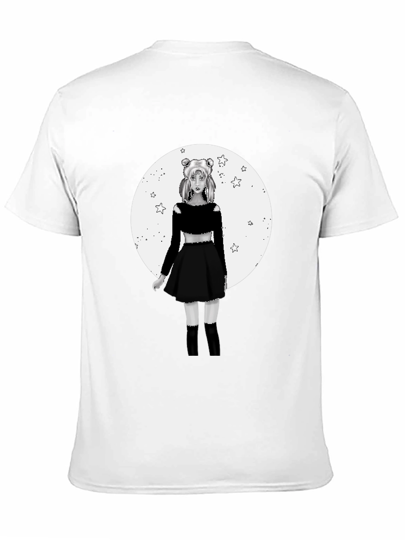 Black Anime Girl Moon Graphic Black T-Shirt view 11
