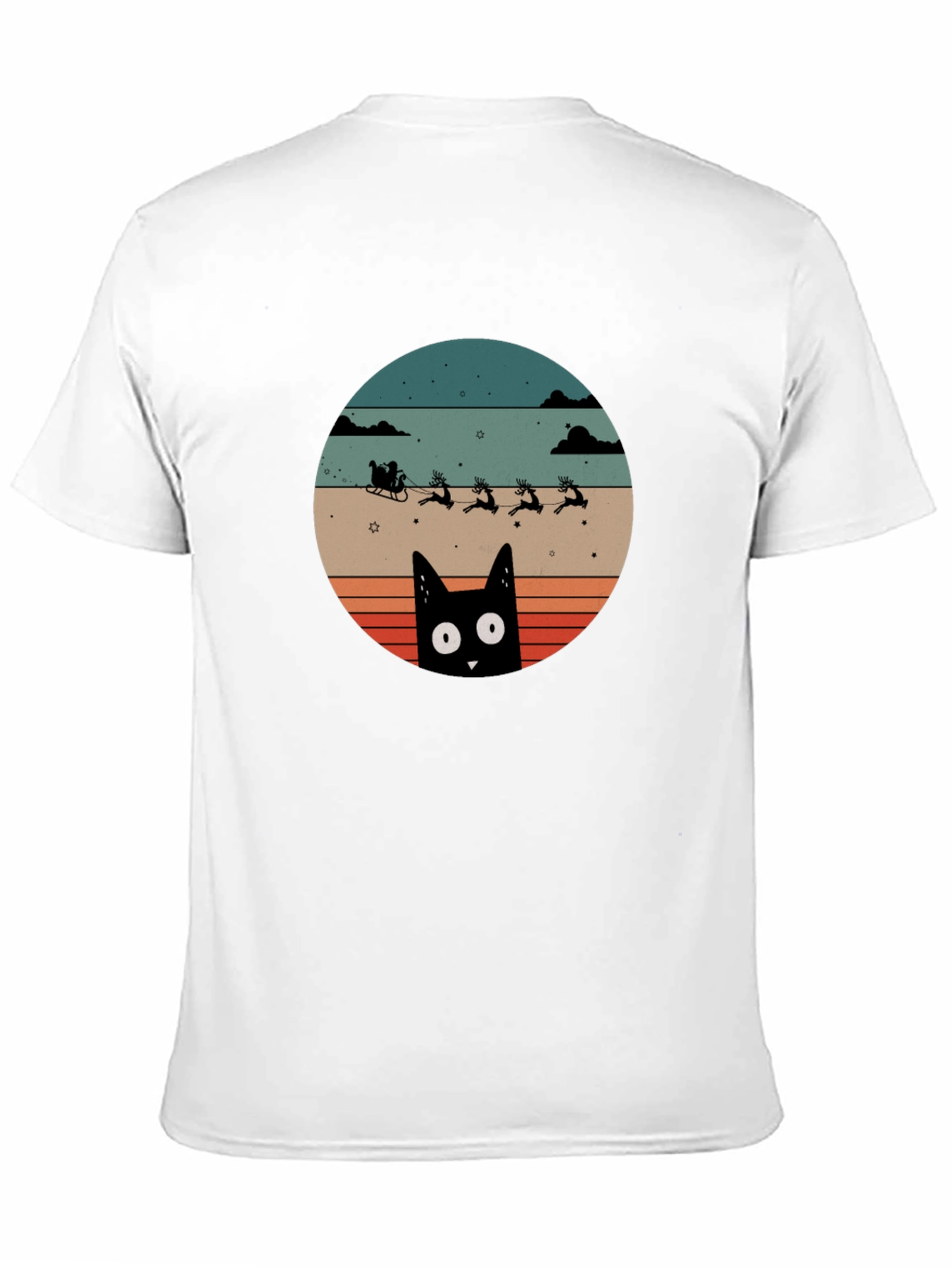 Black Retro Cat Santa's Sleigh T-Shirt view 11