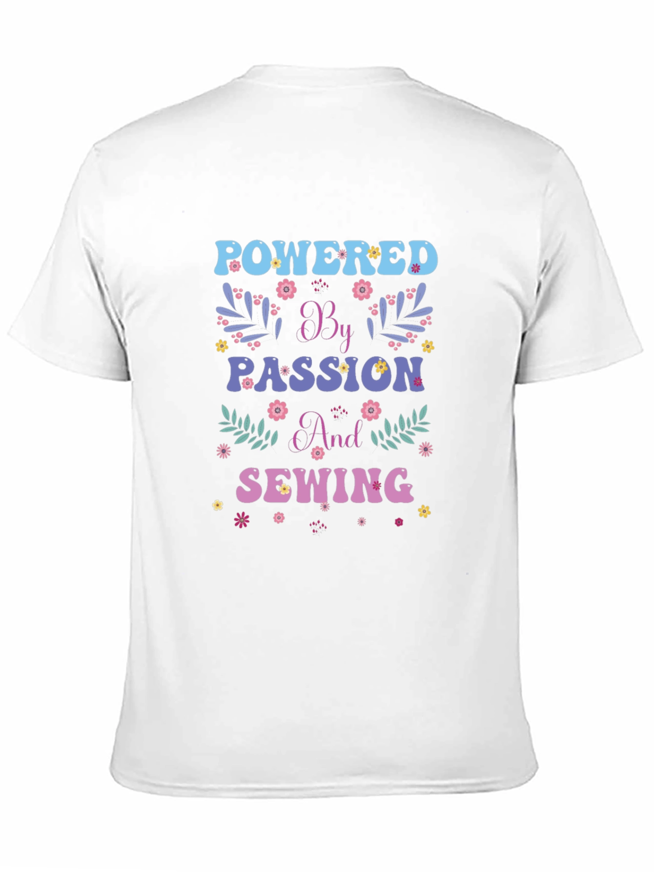 Black Powered by Passion and Sewing Graphic T-Shirt view 11