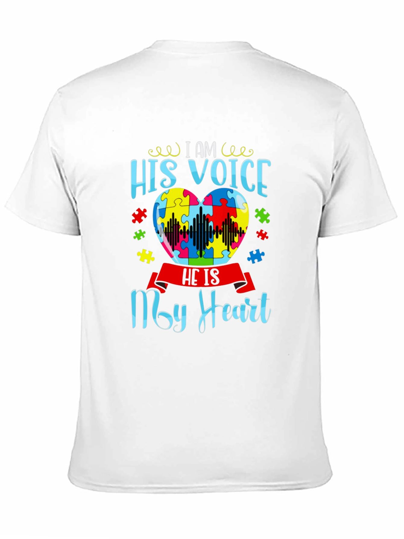Black Autism Awareness 'His Voice My Heart' T-Shirt view 11