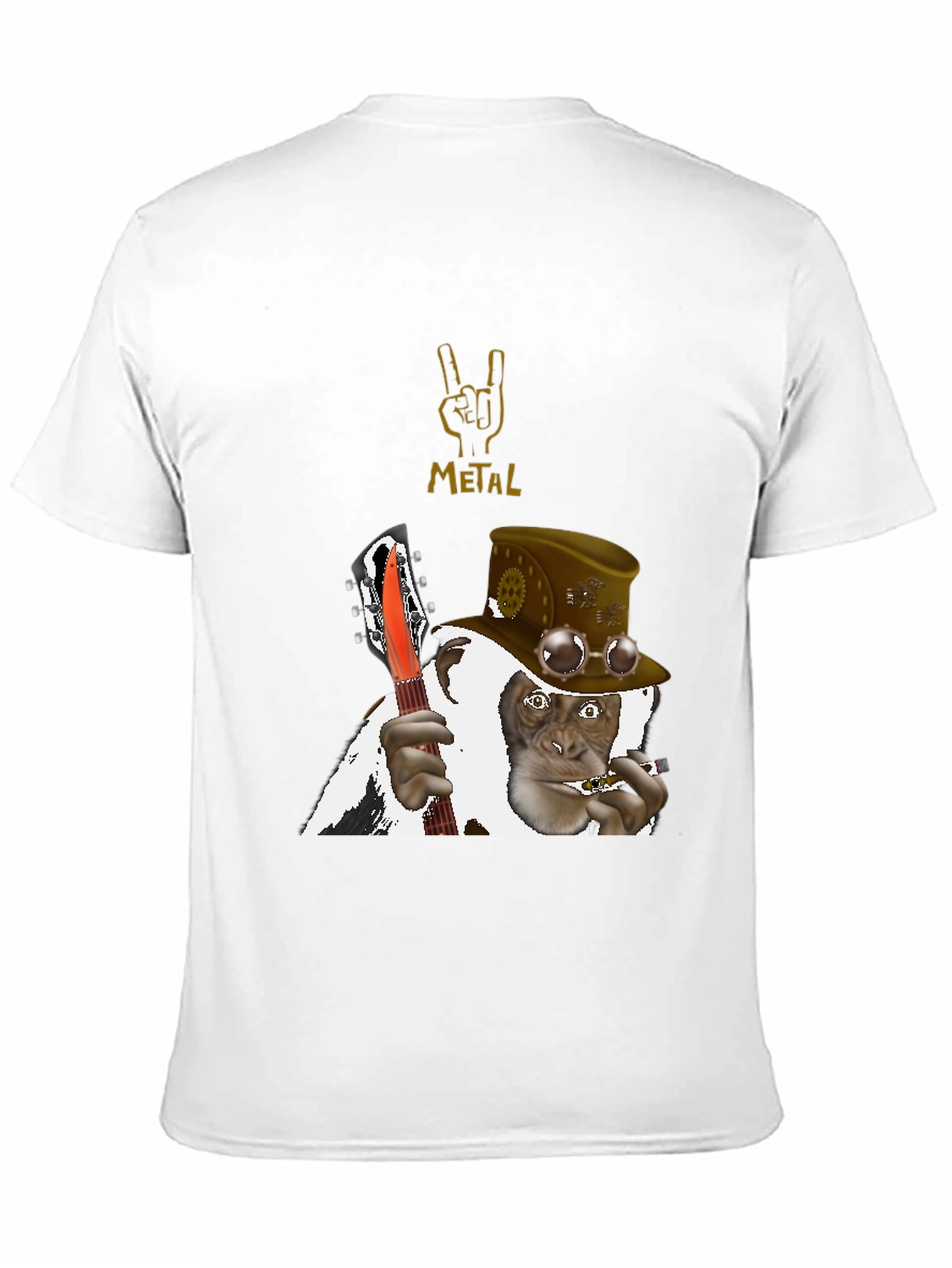 Black Steampunk Monkey Guitarist T-Shirt view 11