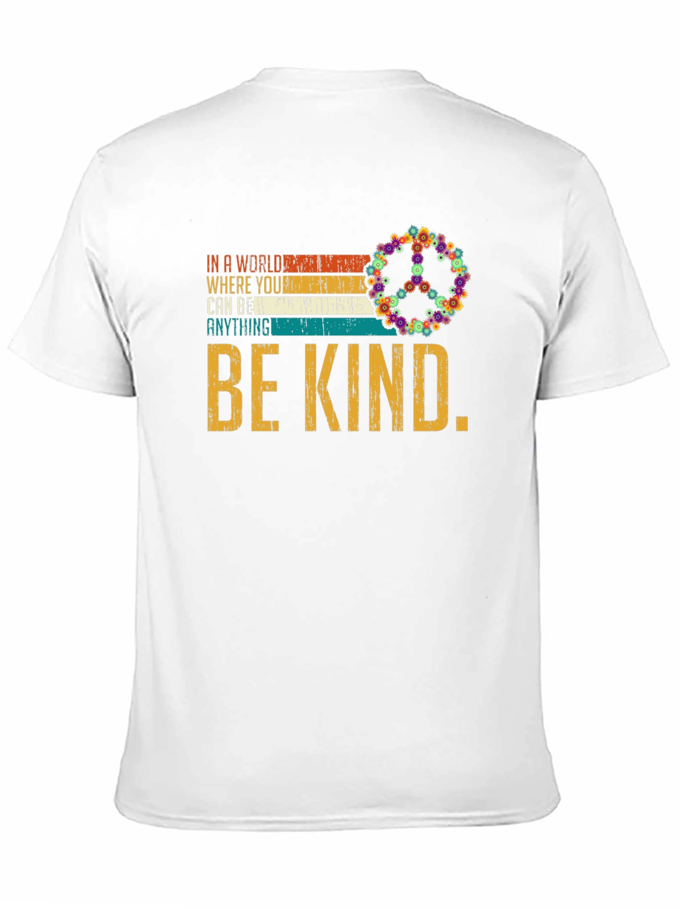Black Be Kind T-Shirt - Floral Peace Sign - Inspiring Message view 11