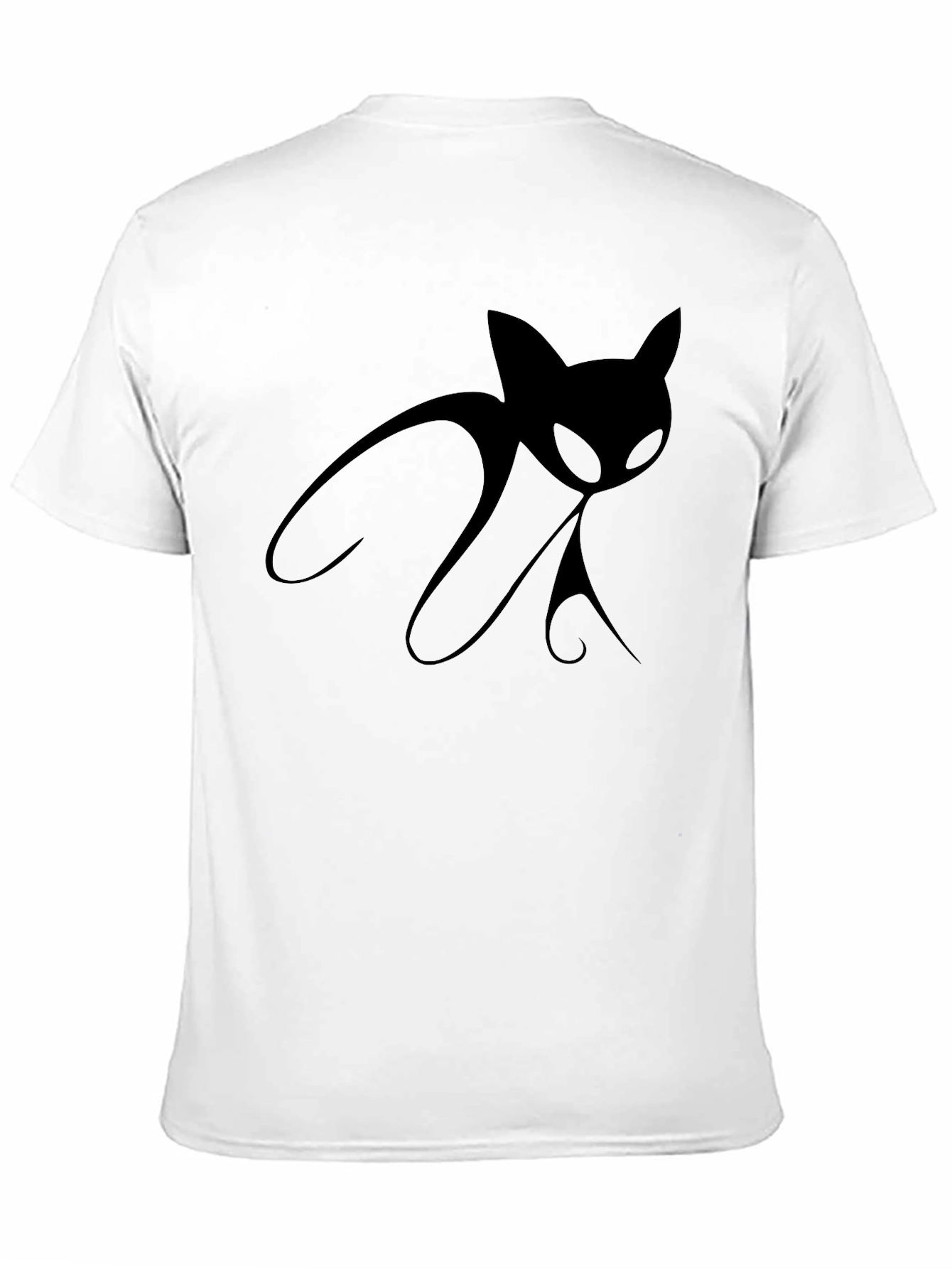 Black Men's Black T-Shirt with Stylized Cat Design view 11