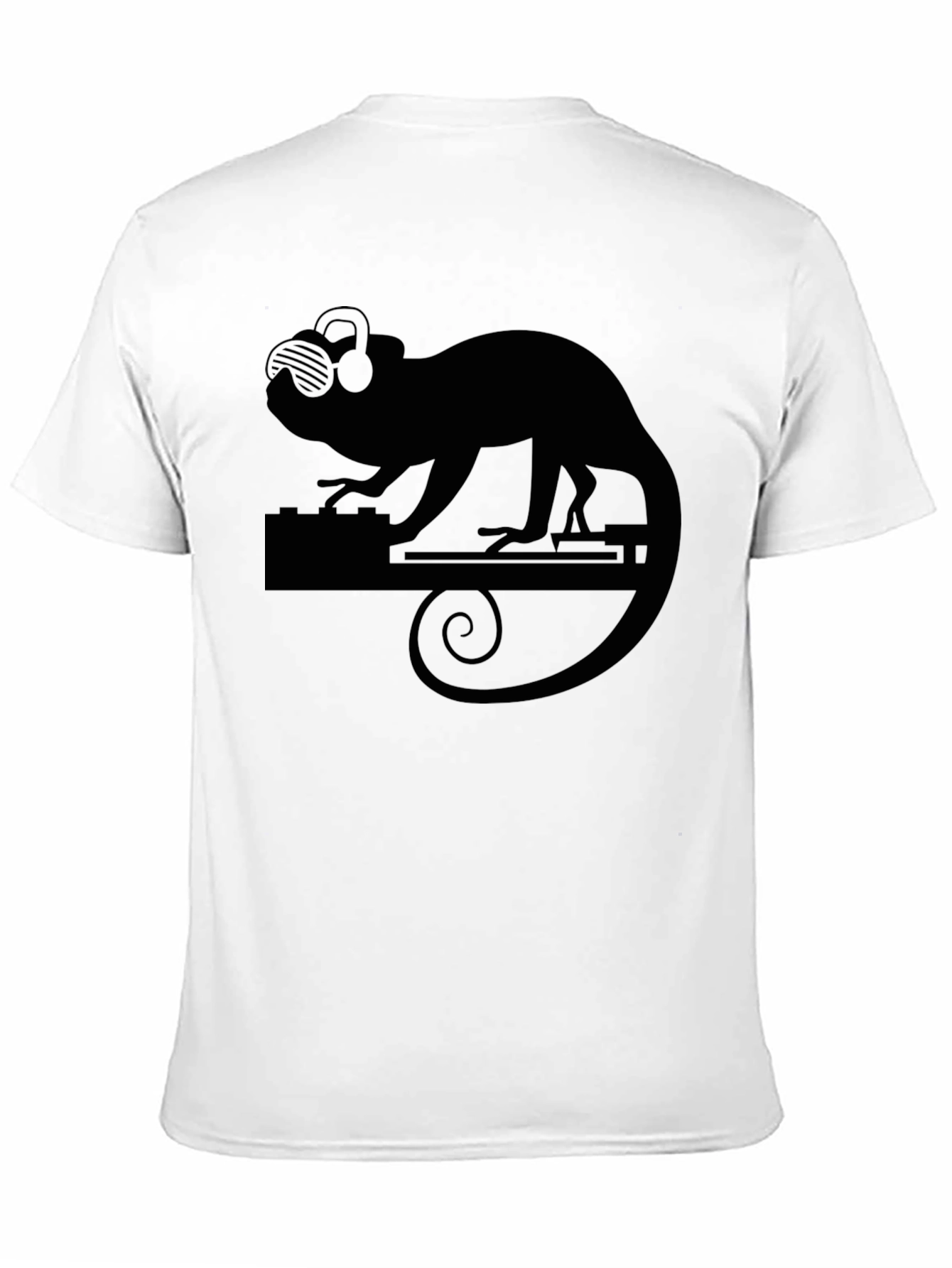 Black DJ Chameleon Black T-Shirt - Cool Party Animal Design view 11