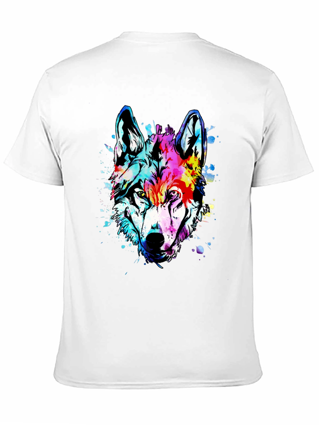 Black Vivid Wolf Graphic Tee - Men's Black Cotton T-Shirt view 11
