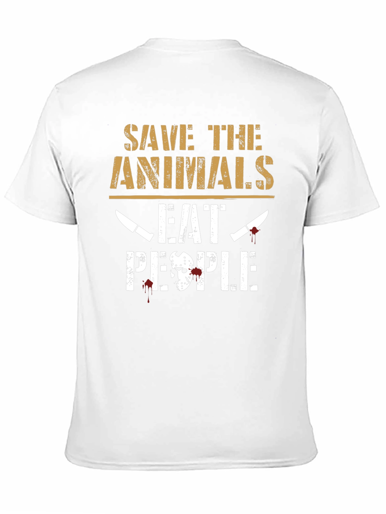 Black Save Animals Eat People Funny Graphic Tee - Black view 11